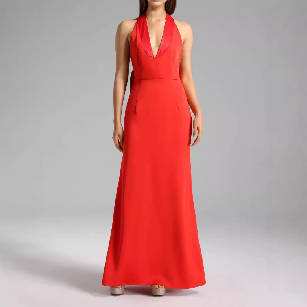 Stunning Red Backless Halter Neck Mermaid Gown with Oversized Bow - Perfect for Prom, Bridesmaid & Evening Party BA454