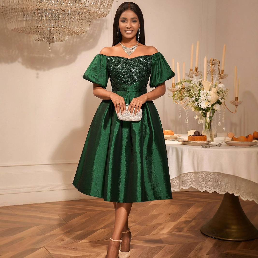 Plus-Sizes Elegant Off-Shoulder Sequin Formal Dress AM050409	-UGENA FASHION