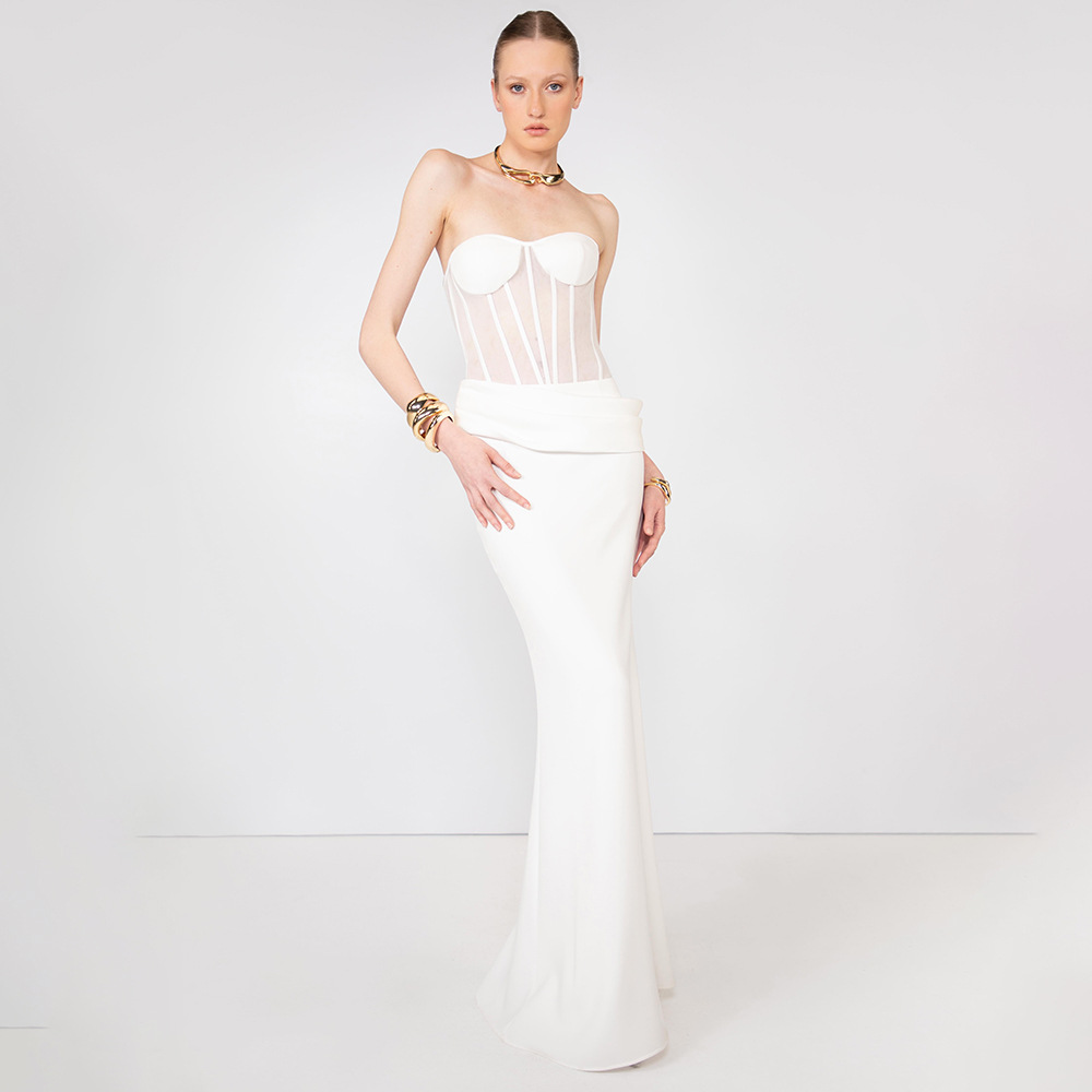 Chic White Strapless 3D Floral Peplum Jumpsuit - Wide Leg Pants Suit for Modern Bridal & Event Z0022