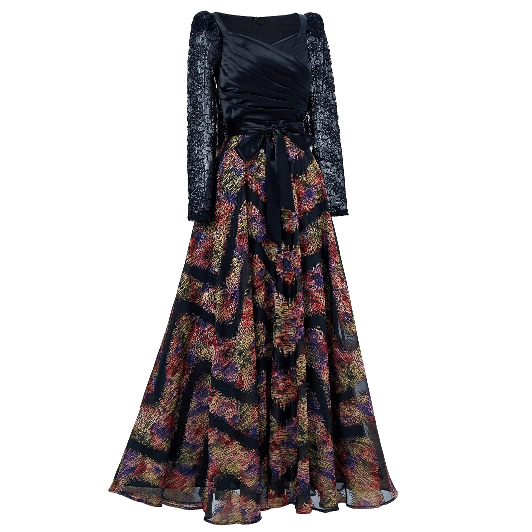 Long Sleeve Print Maxi Dress for Formal Cocktail Party qc16