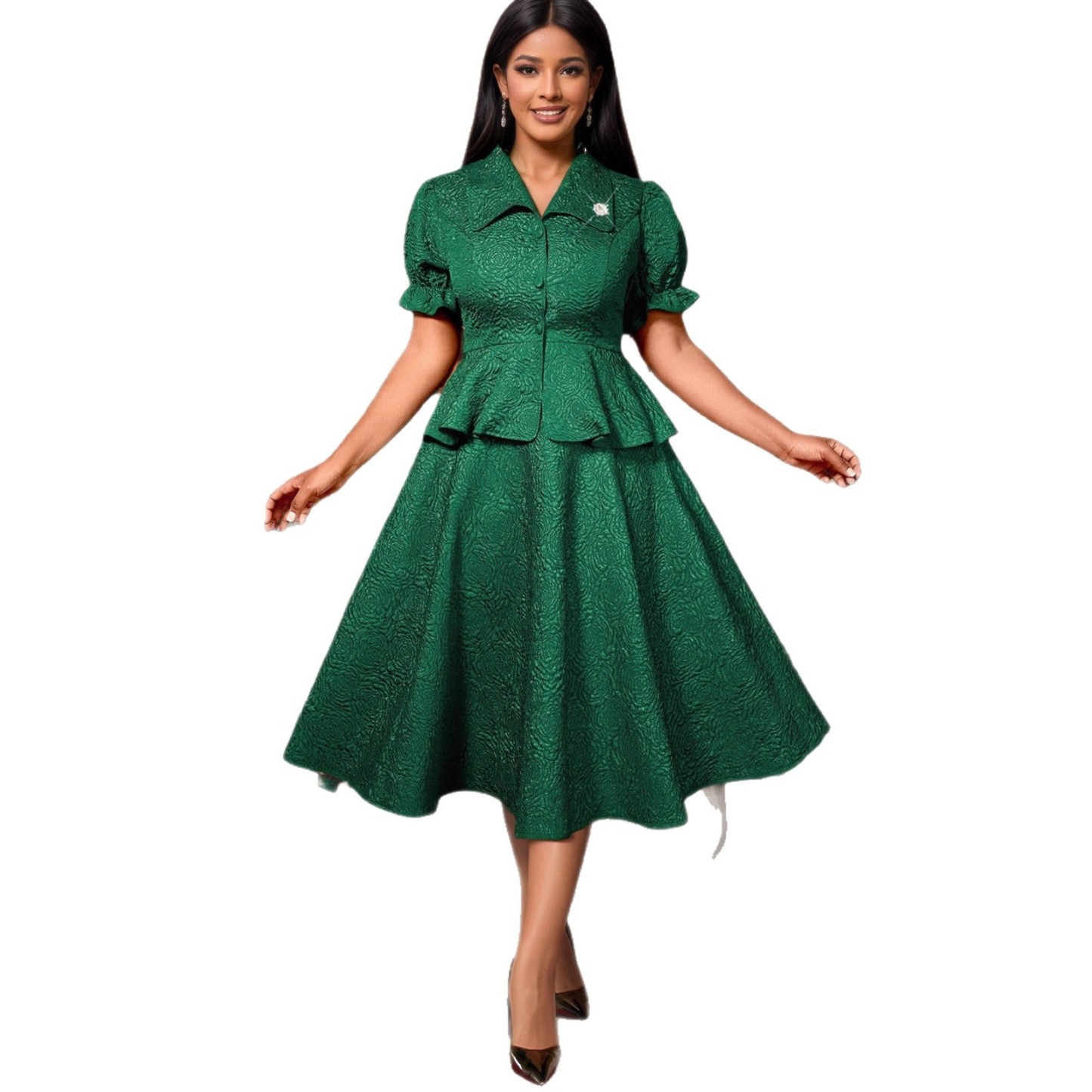 Plus-Sizes Vintage-Inspired Peplum Skirt Suit with A-Line Skirt AM050247SET	-UGENA FASHION