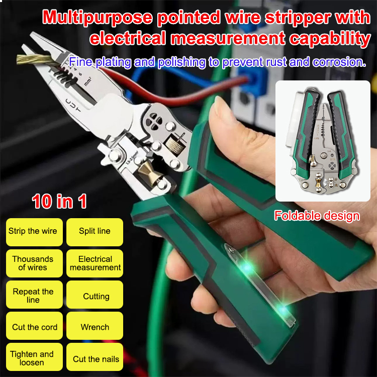 🔧🔧10-function pointed-nose electrical testing wire stripper. You can try it for free. If not satisfied, get a full refund quickly.