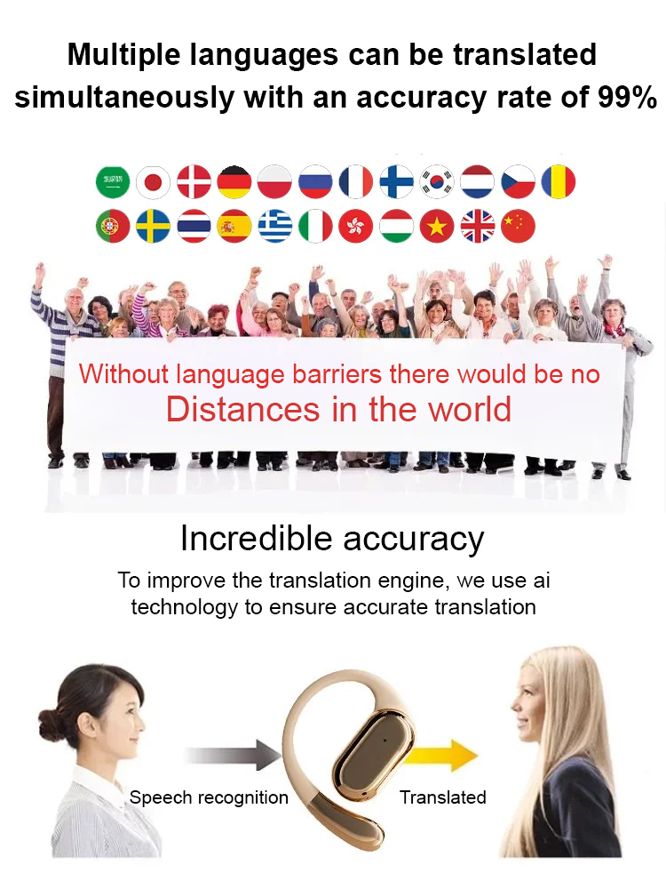 [Translate 144 languages] High-speed Bluetooth smart translation headset🎧🎧