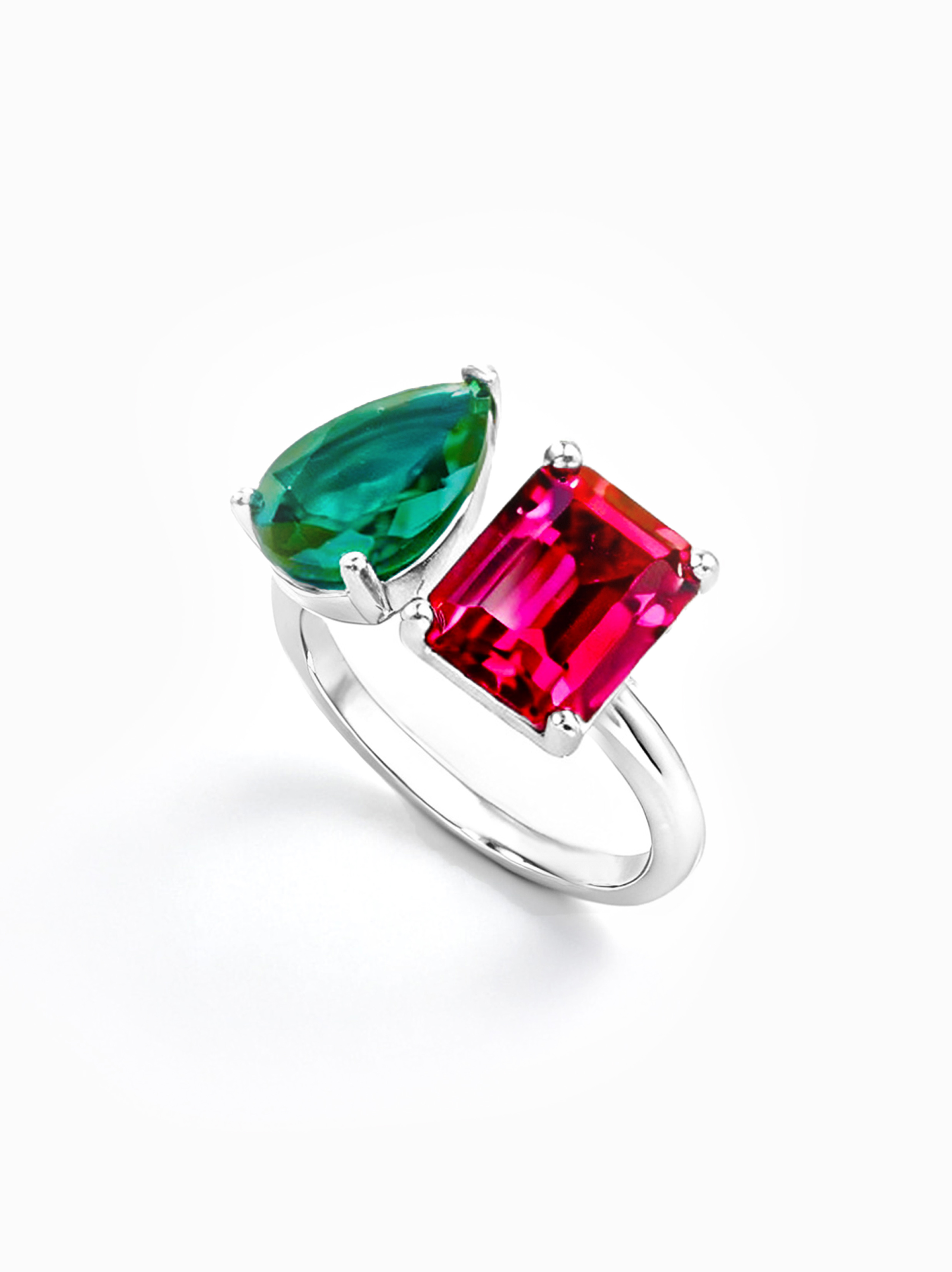 Adjustable Ring Set with Emerald and Ruby