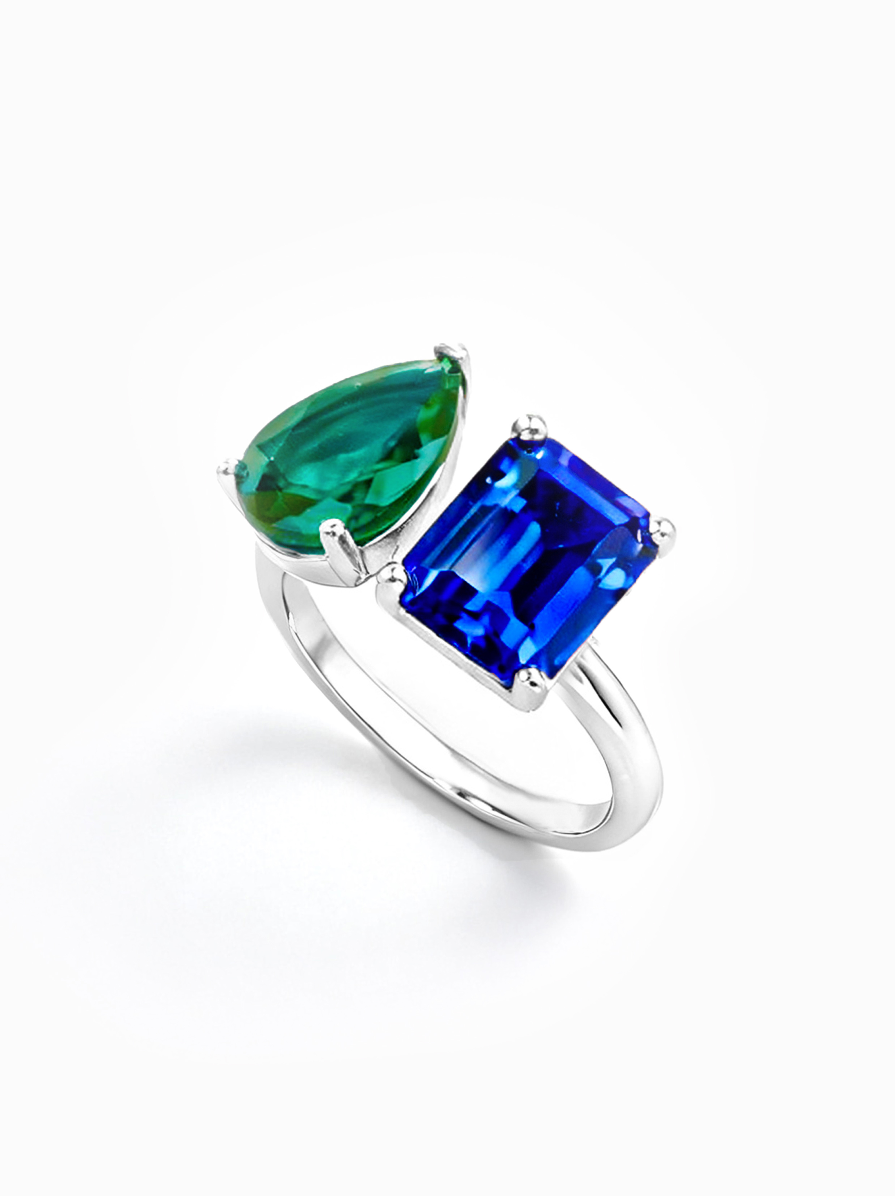 Adjustable Ring Set with Emerald and Sapphire