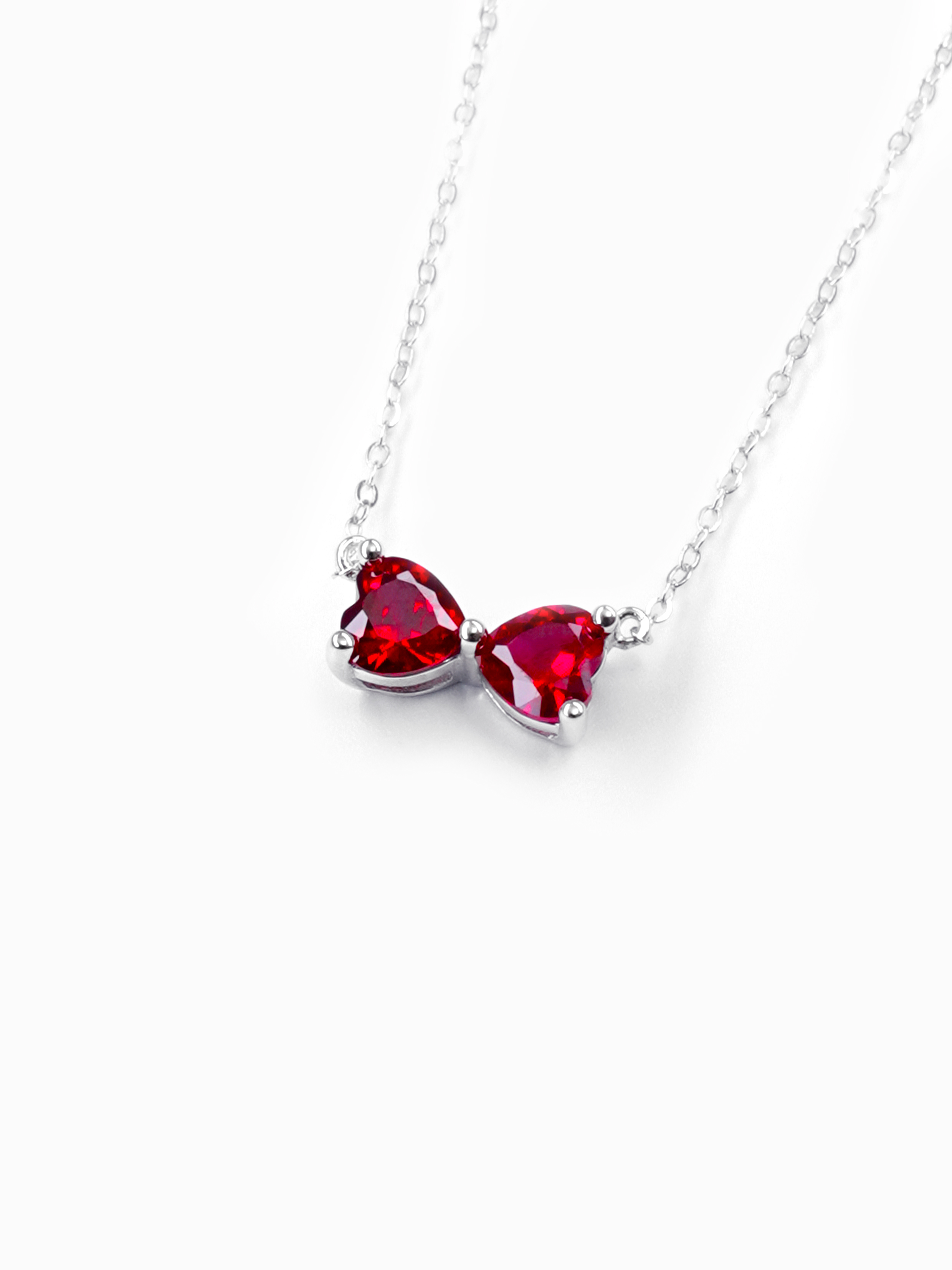 Heart brilliant cut Ruby Necklace -  Twin Crimson Hearts