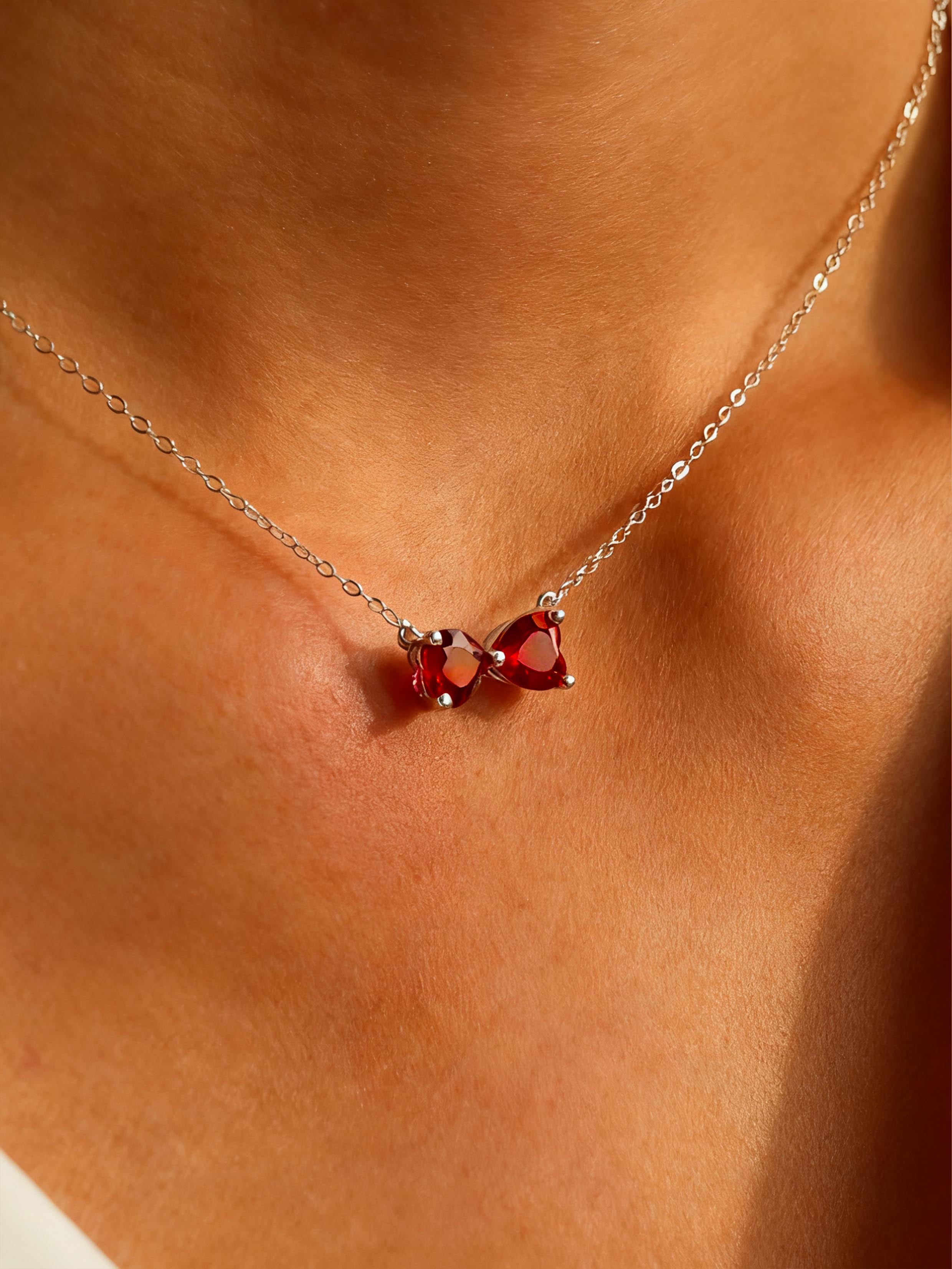 Heart brilliant cut Ruby Necklace -  Twin Crimson Hearts