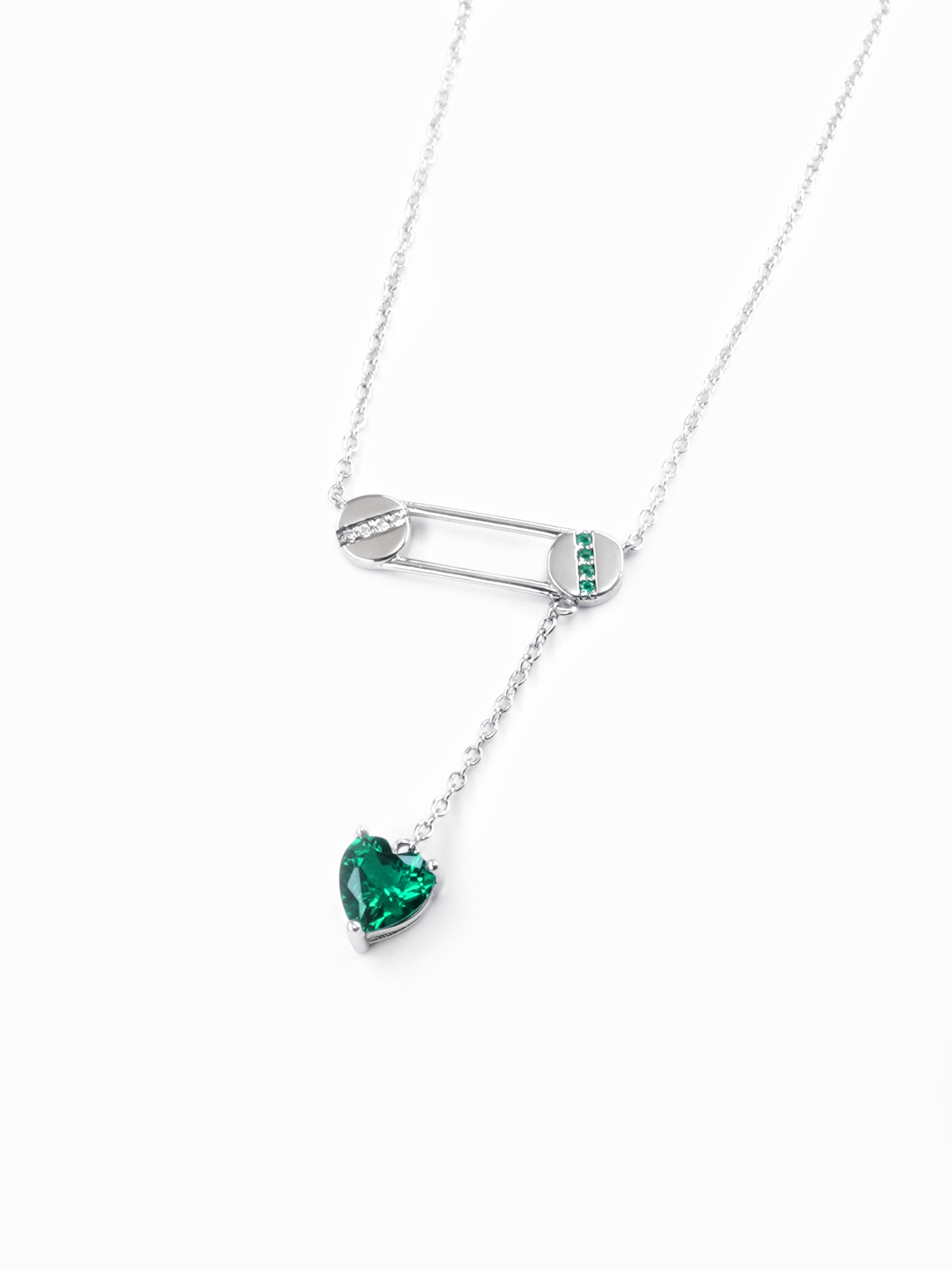 Heart brilliant cut Emerald Necklace - Pin & Heart
