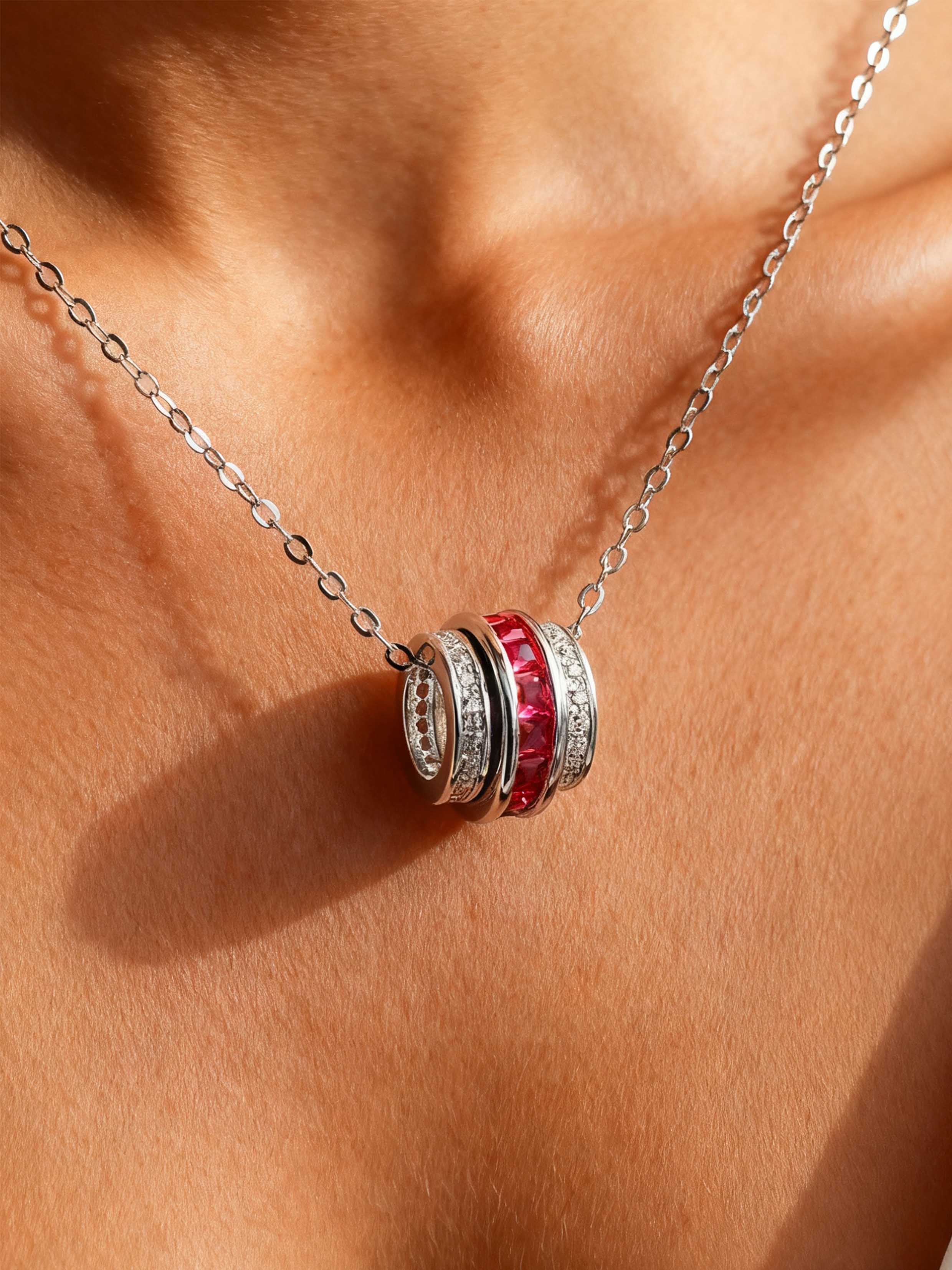 Princess brilliant cut Ruby Rotatable Necklace - Destiny Spin