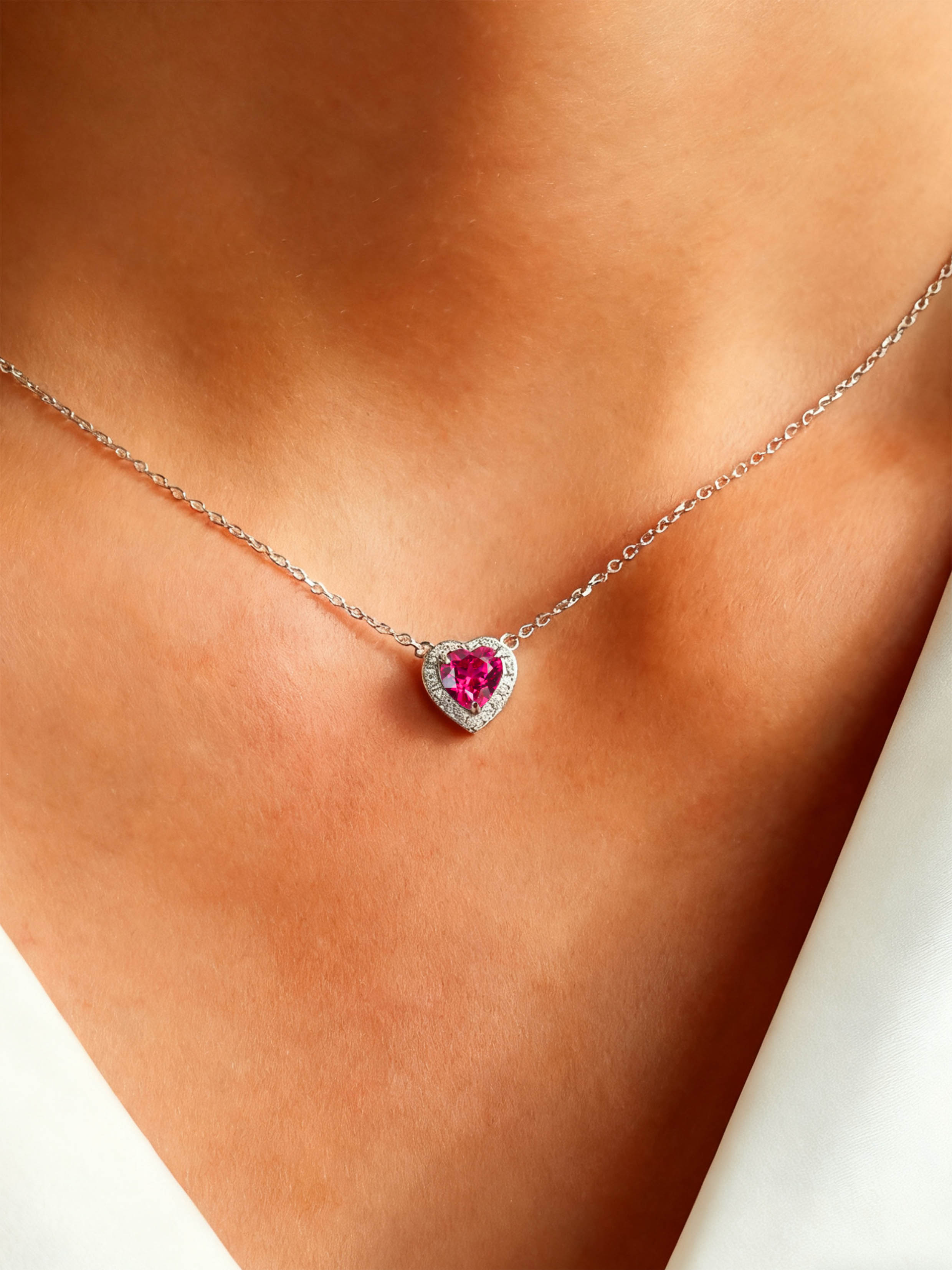 Heart brilliant cut Ruby Necklace -  Vivid Heart Treasures