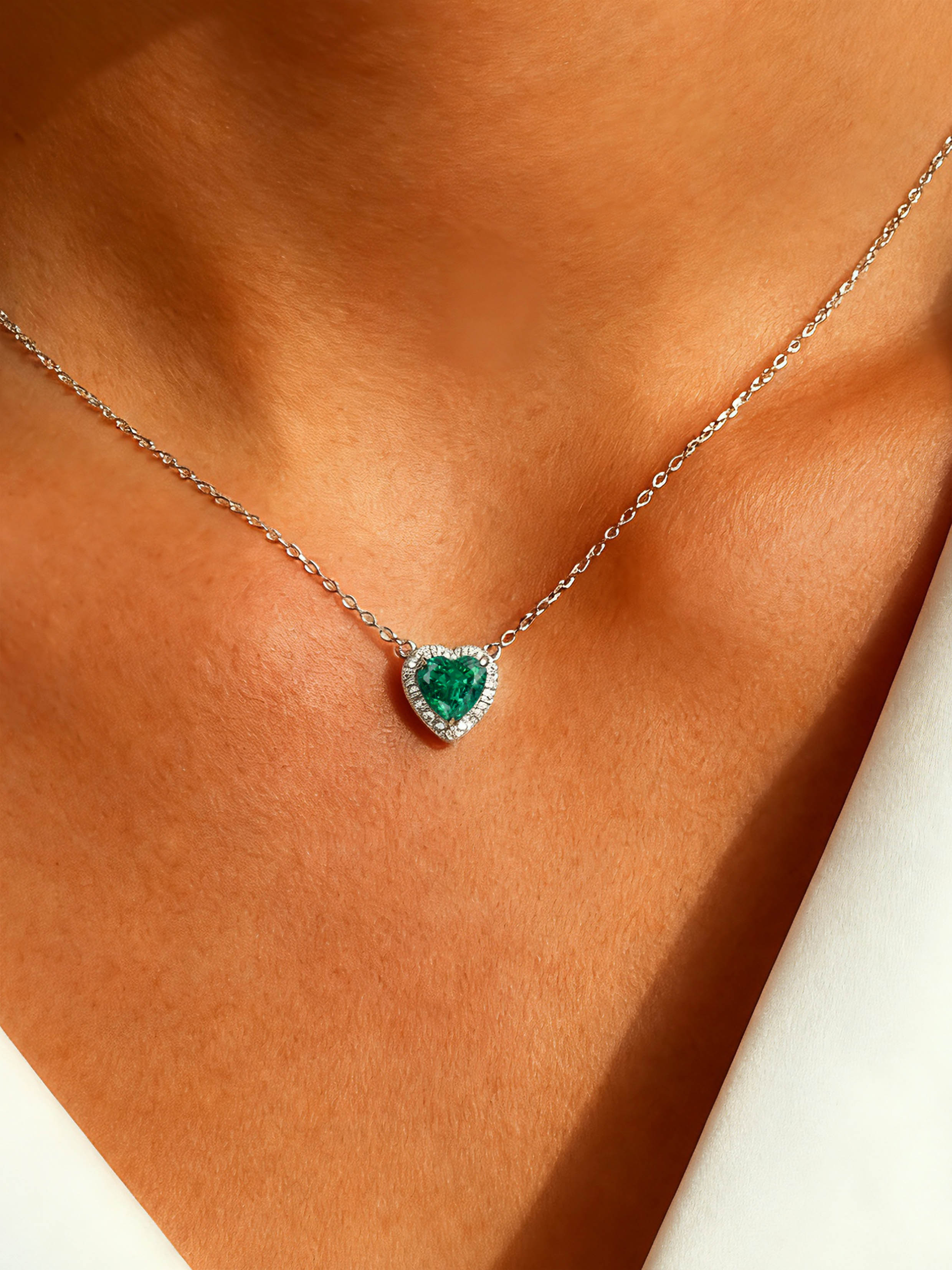 Heart brilliant cut Emerald Necklace -  Vivid Heart Treasures