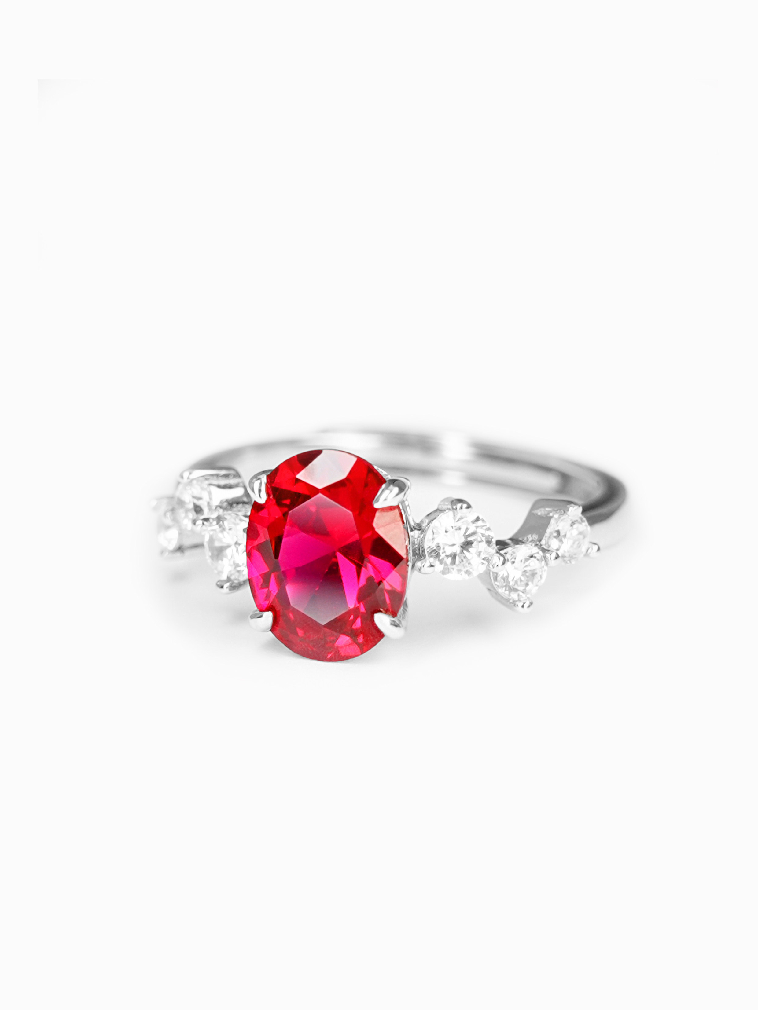 Adjustable Ring Set with Ruby - Crimson Oval
