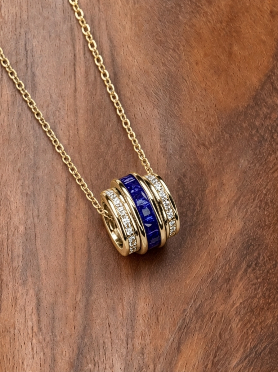 Princess Brilliant Cut Sapphire Rotatable Necklace - Destiny Spin