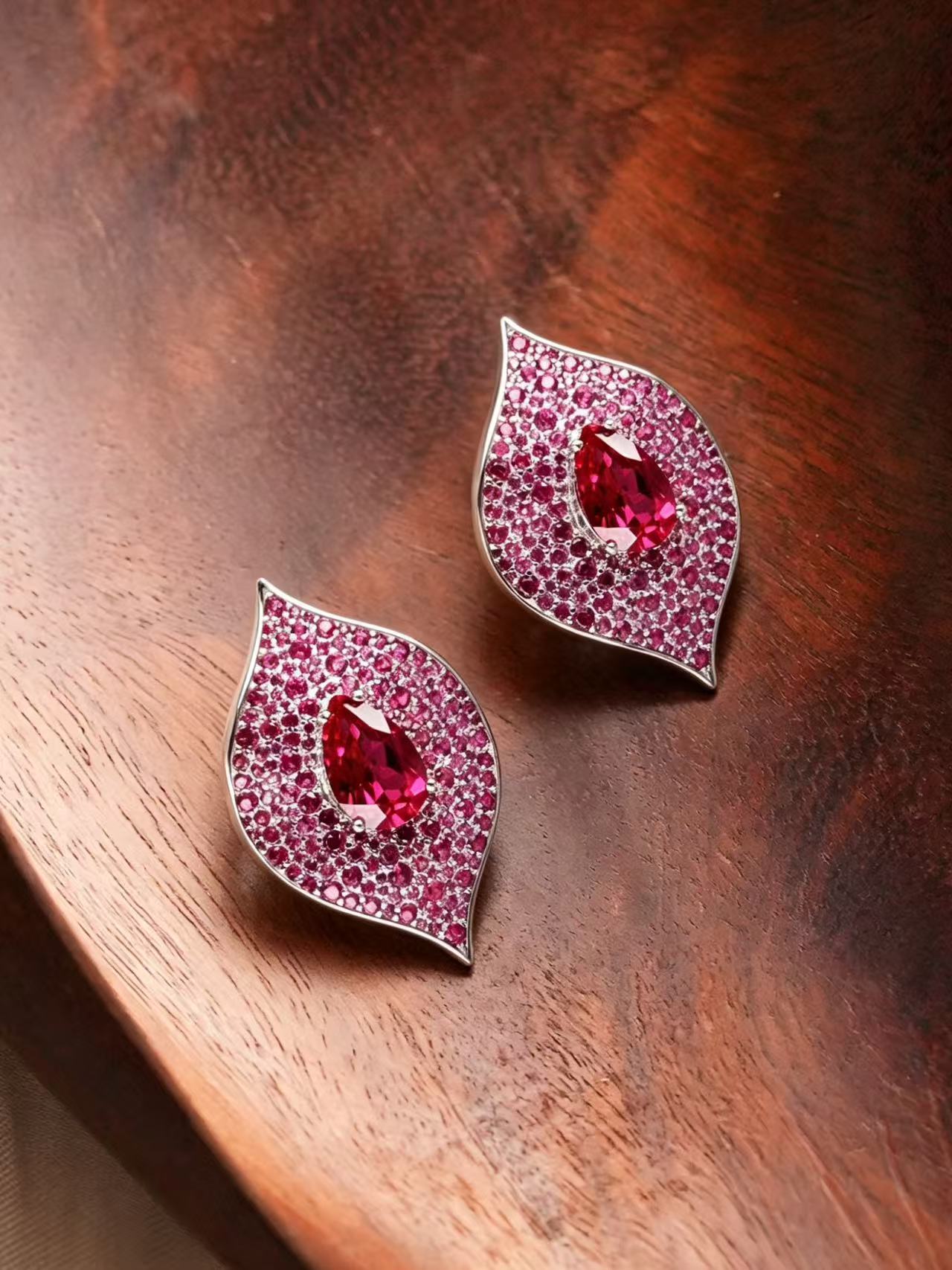 Pear Brilliant Cut Ruby Earring - Crimson Pout Sparklers
