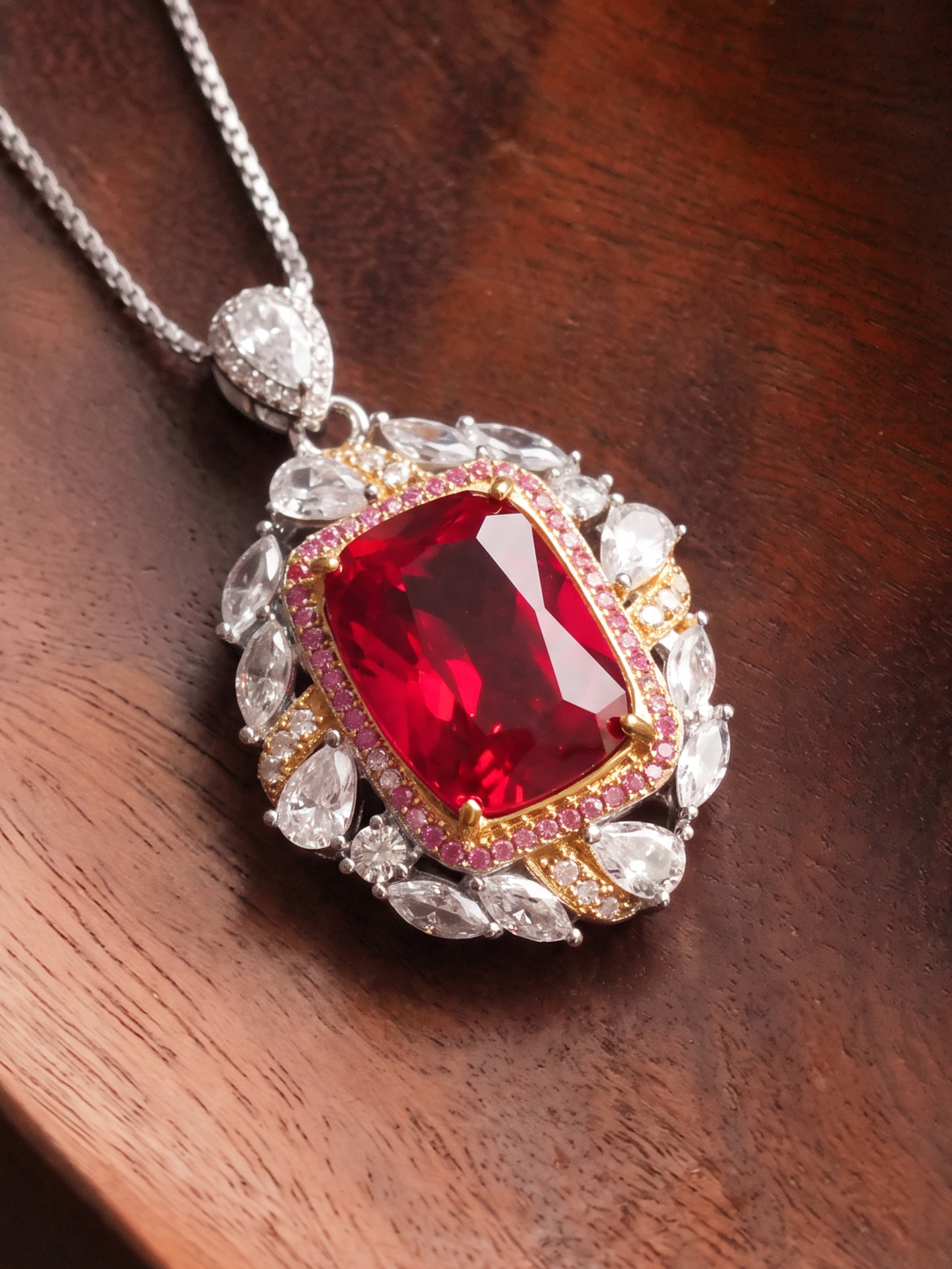 Rectangular brilliant cut Ruby Necklace - Rubra Crest