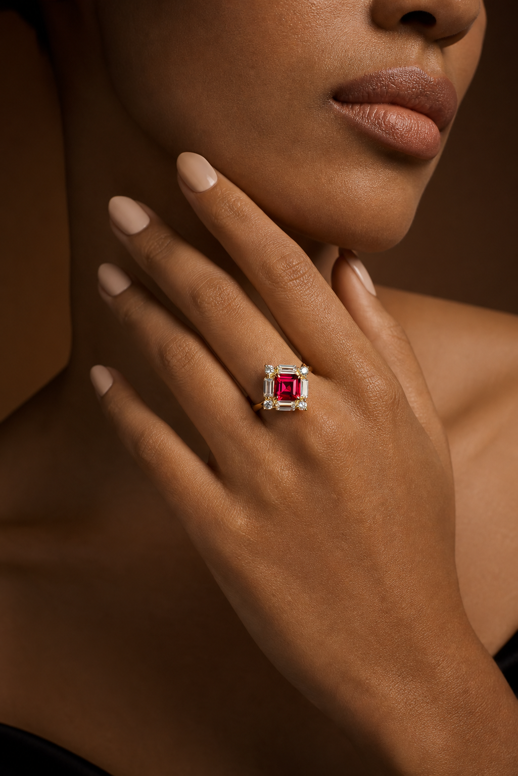 Emerald Brilliant Cut Ruby Ring - Majestic Red