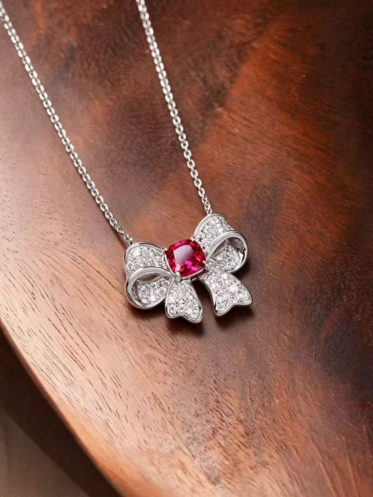 Cushion Brilliant Cut Ruby Necklace - Butterfly  