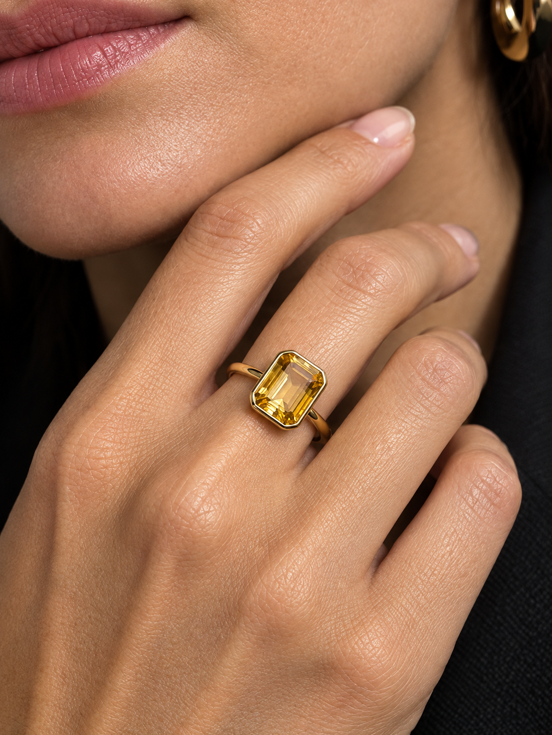 Citrine-Emerald Brilliant Cut Ring-Sunlight Prism