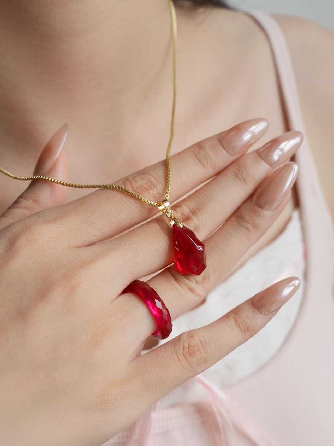 Free‑Form Faceted Cut Ruby Necklace - Scarlet Ember