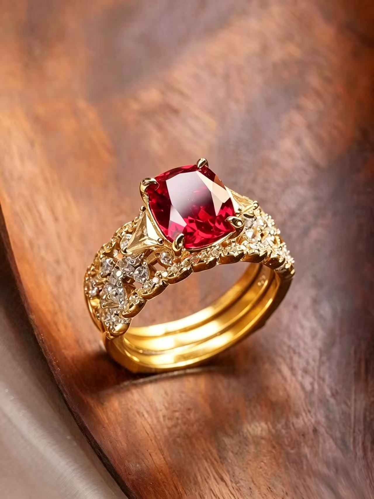 Stackable Cushion-Cut Ruby Ring