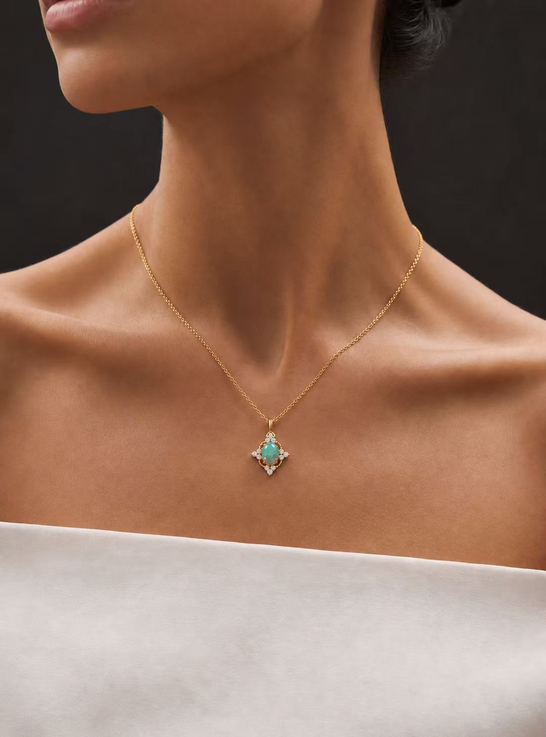 Opal-Oval Brilliant Necklace-Aurora Star