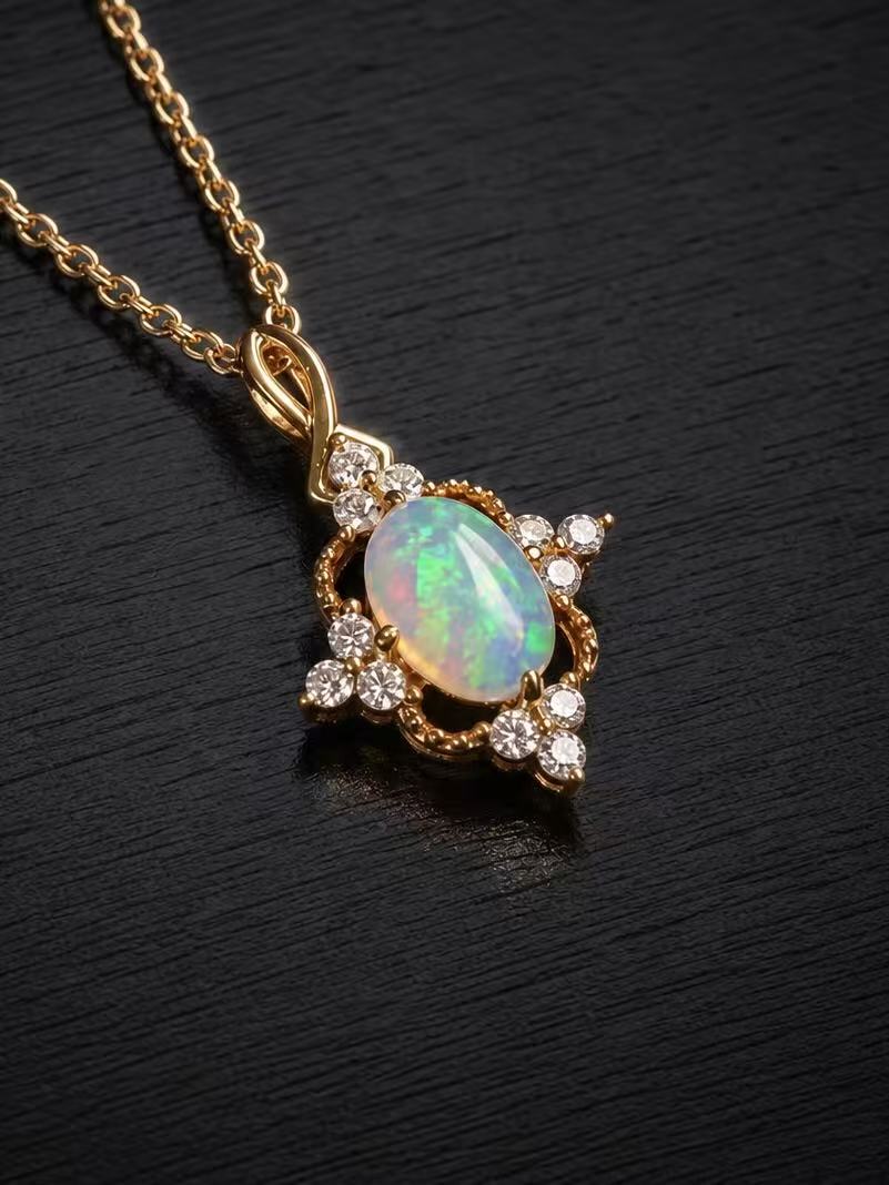 Opal-Oval Brilliant Necklace-Aurora Star