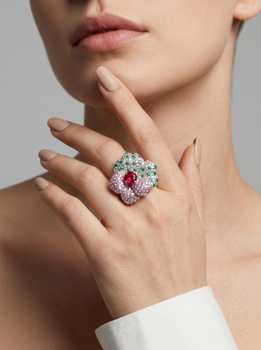Oval Brilliant Cut Ruby Ring - Velvet Blossom 
