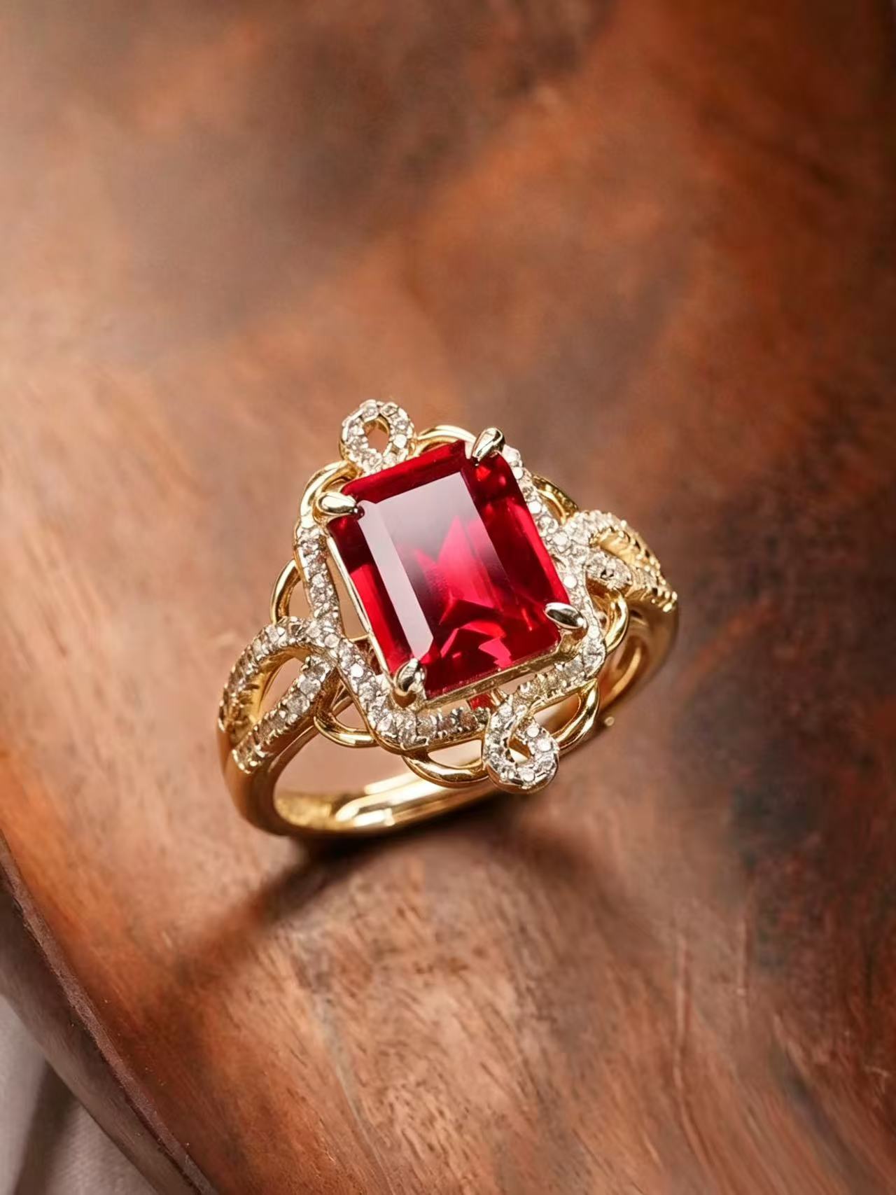 Emerald Brilliant Cut Ruby Ring - Scarlet Serenade