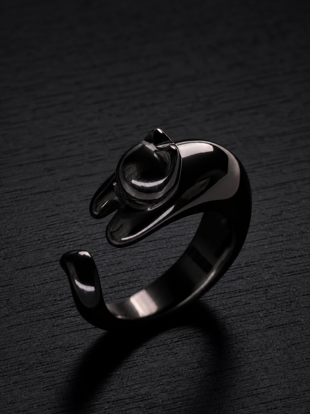 Agate-Fancy Cut Black Cat Ring