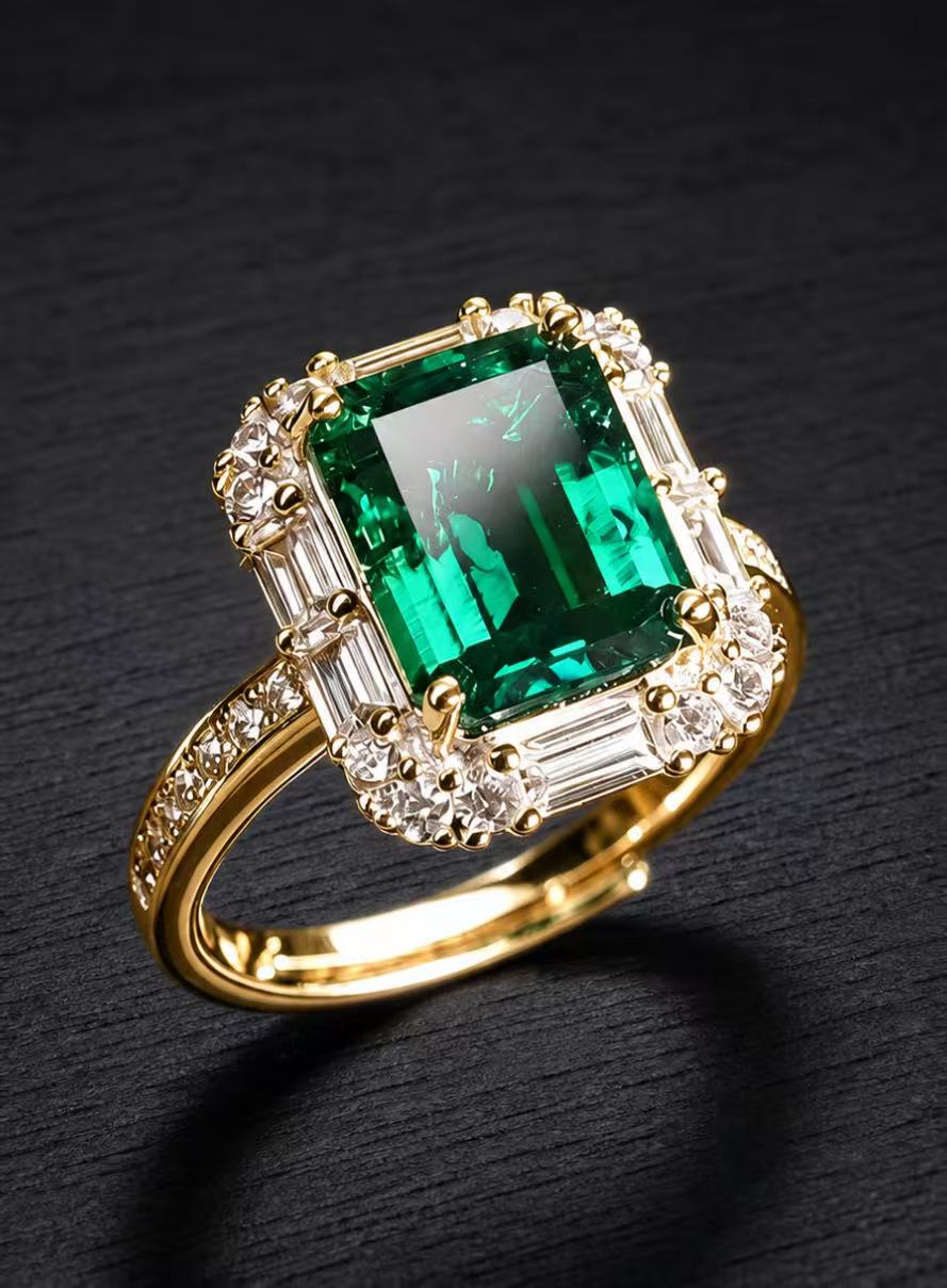 Emerald-Emerald Brilliant Cut Ring-Shadow Fairy