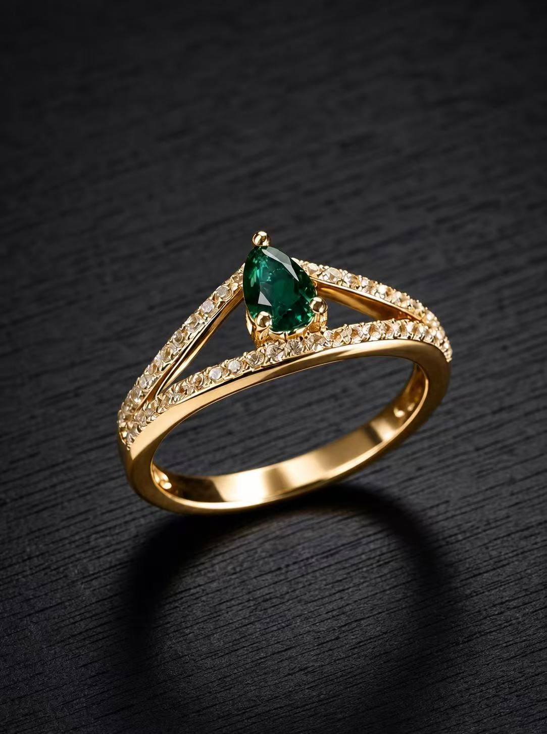 Emerald-Pear Brilliant Cut Ring-Crowned Romance