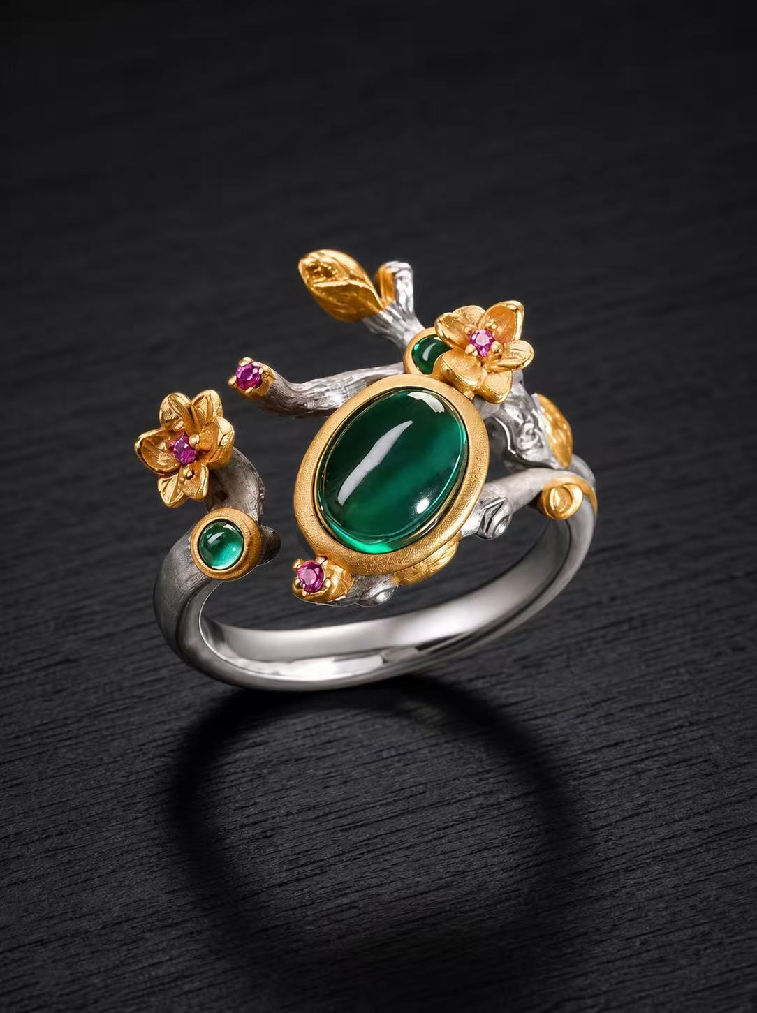 Emerald-Oval Brilliant Cut Ring-Enchanted Branch