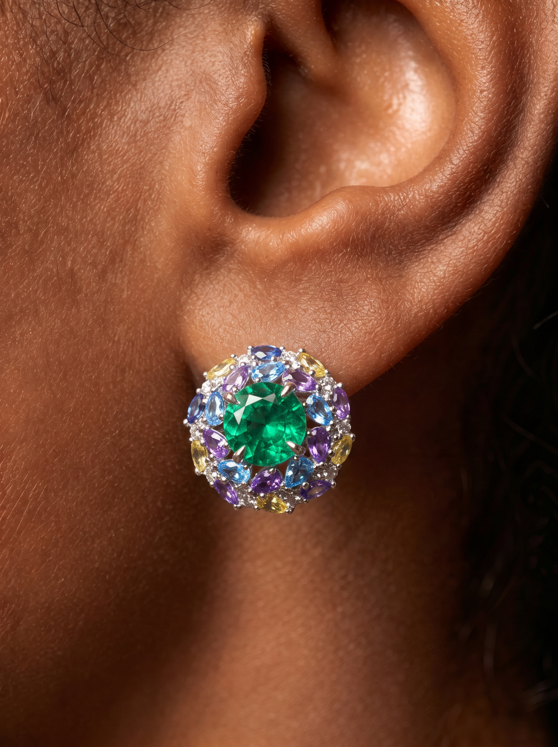 Round Brilliant Cut Emerald Earring - Luminous Garden 