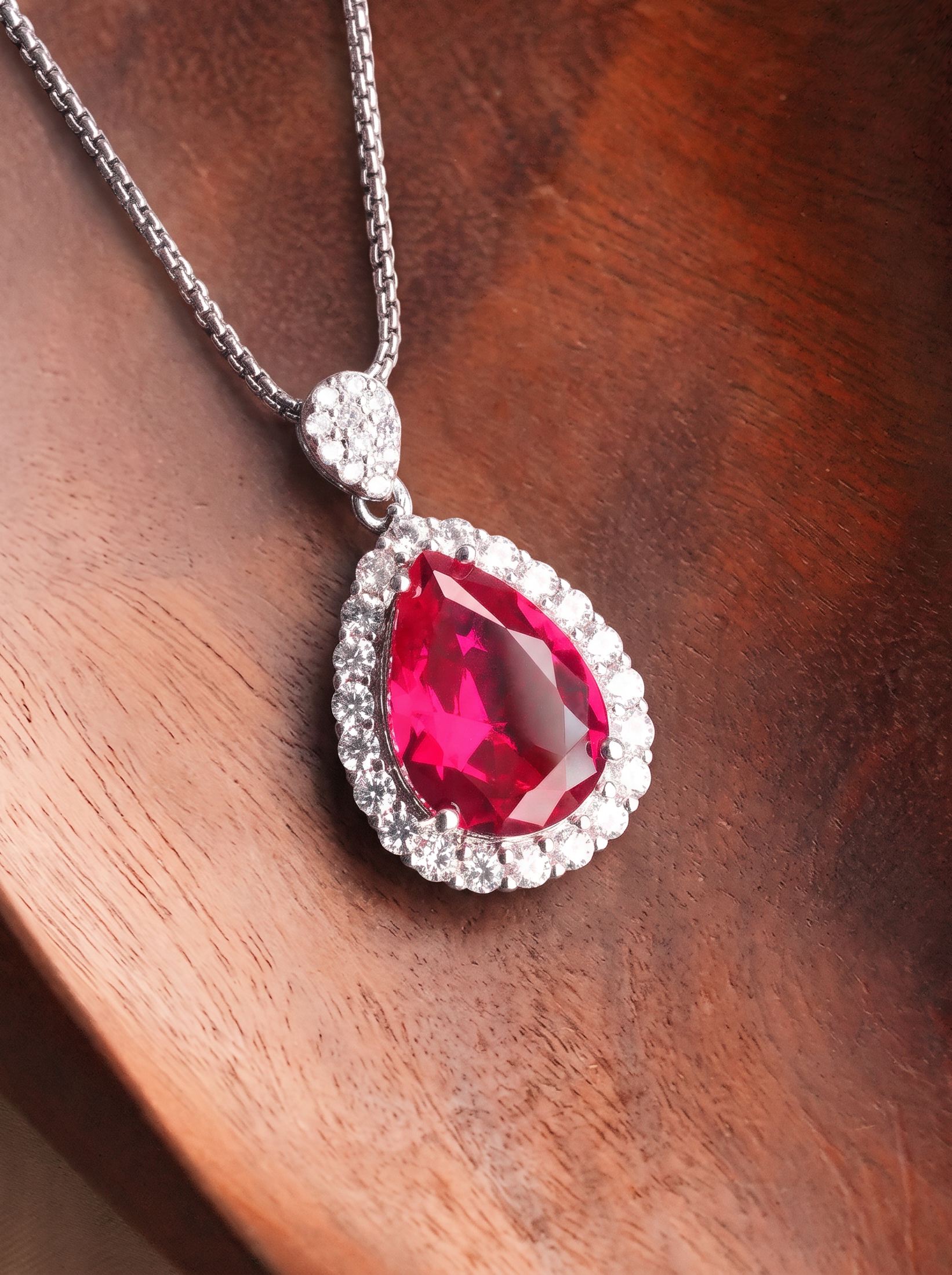 Pear brilliant cut Ruby Necklace - Crimson Tear