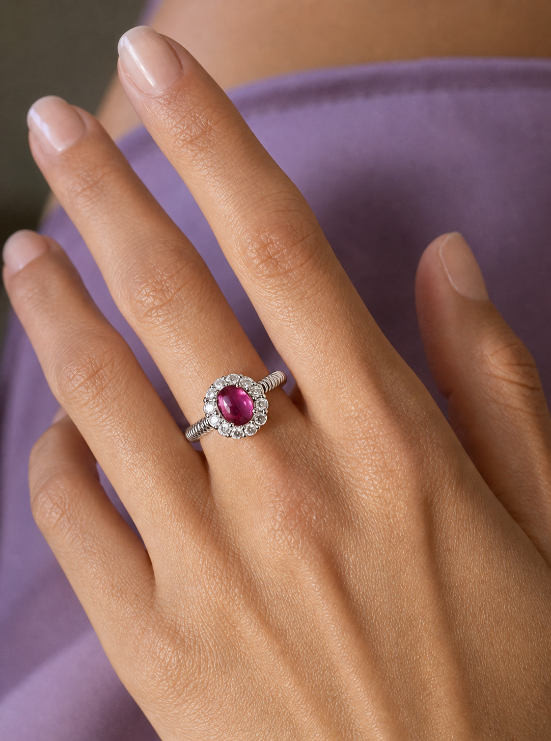Garnet-Cabochon Ring-Crimson Coil