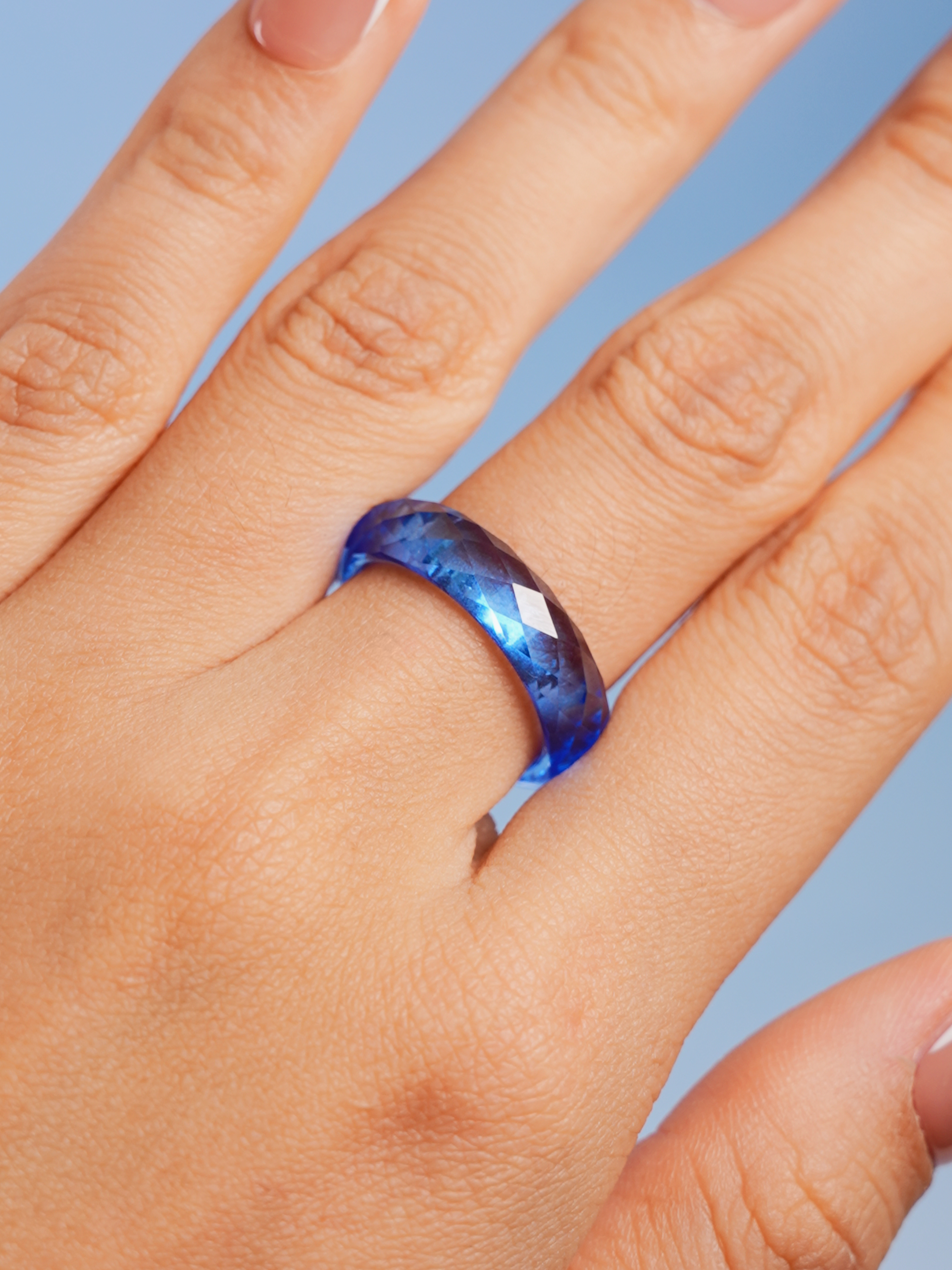 360-Degree Faceted Cornflower Blue Sapphire Ring