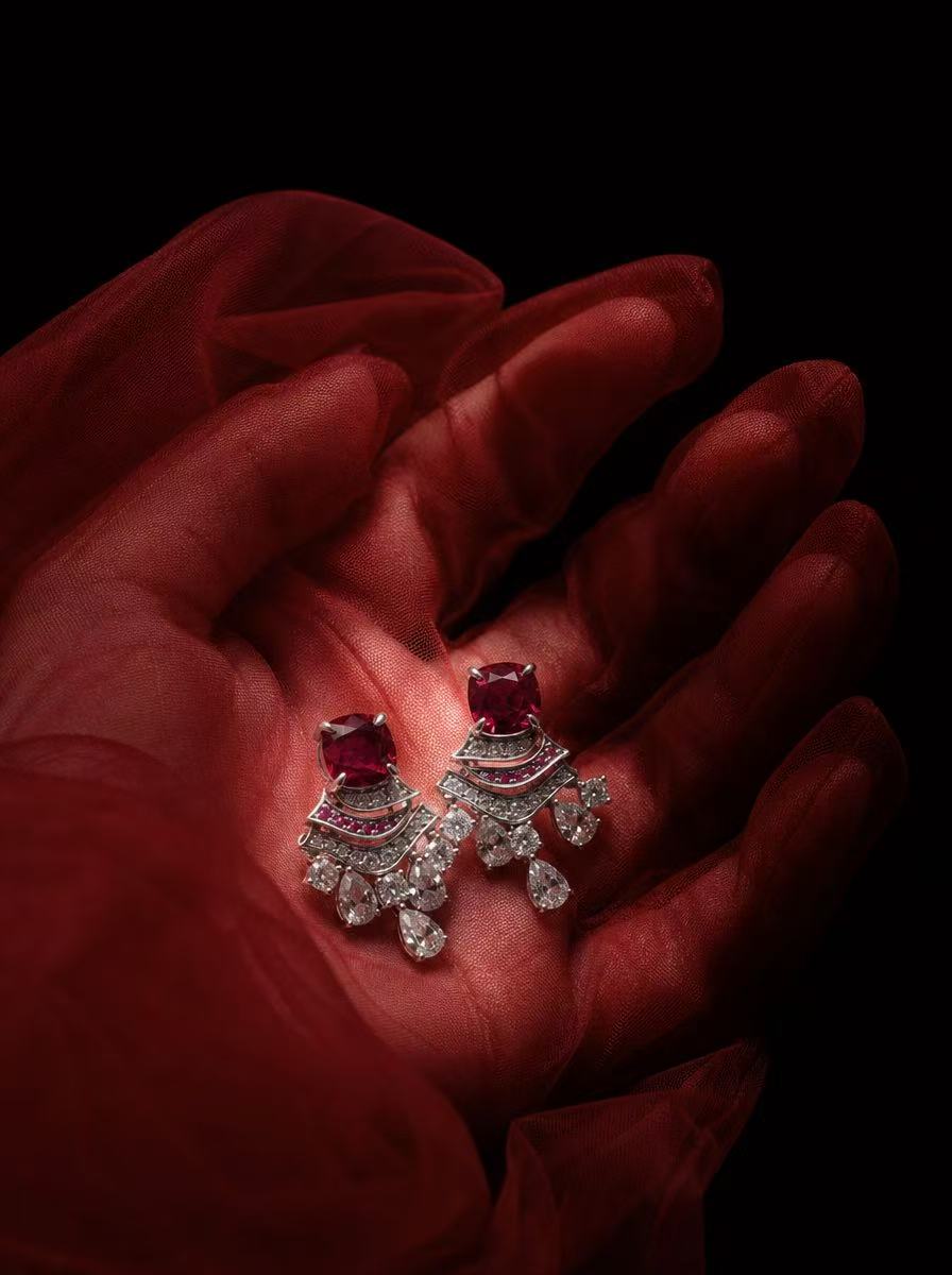 Cushion Brilliant Cut Ruby Earring - Royal Radiance