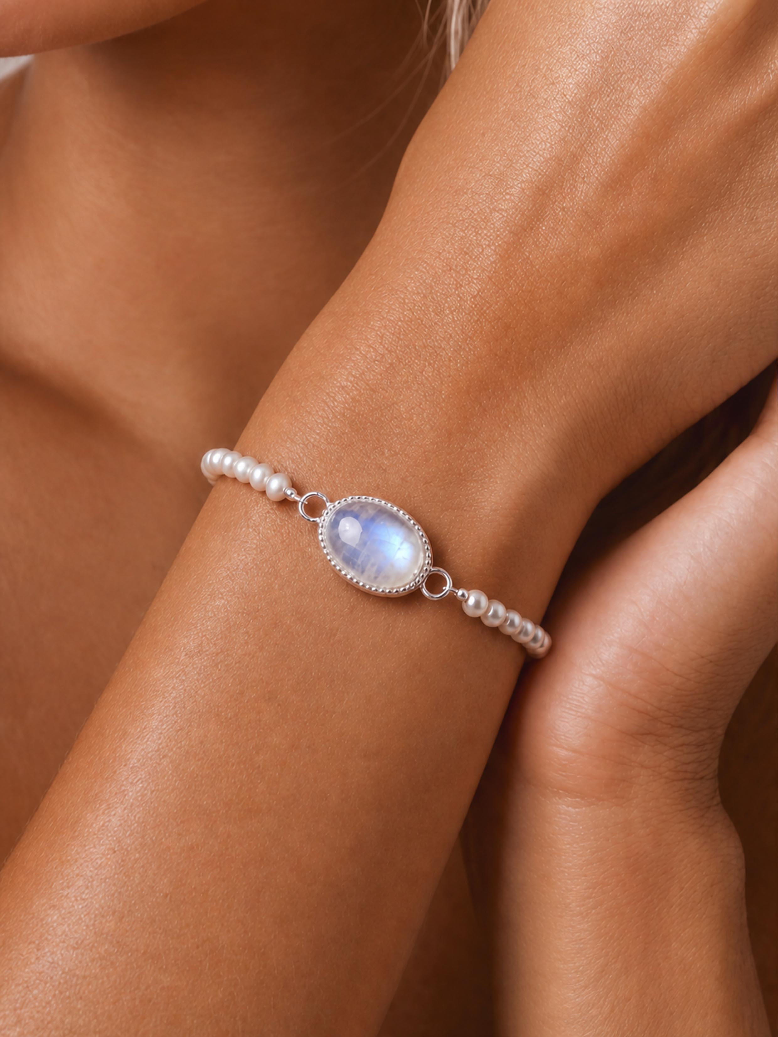 Moonstone+Pearl Bracelet‑Moon Glow