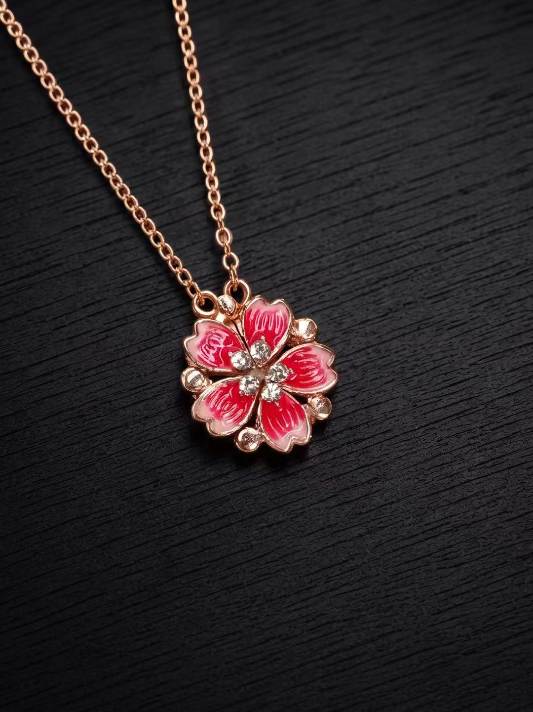 Enamel Necklace - Cherry Blossom Enamel Kiss