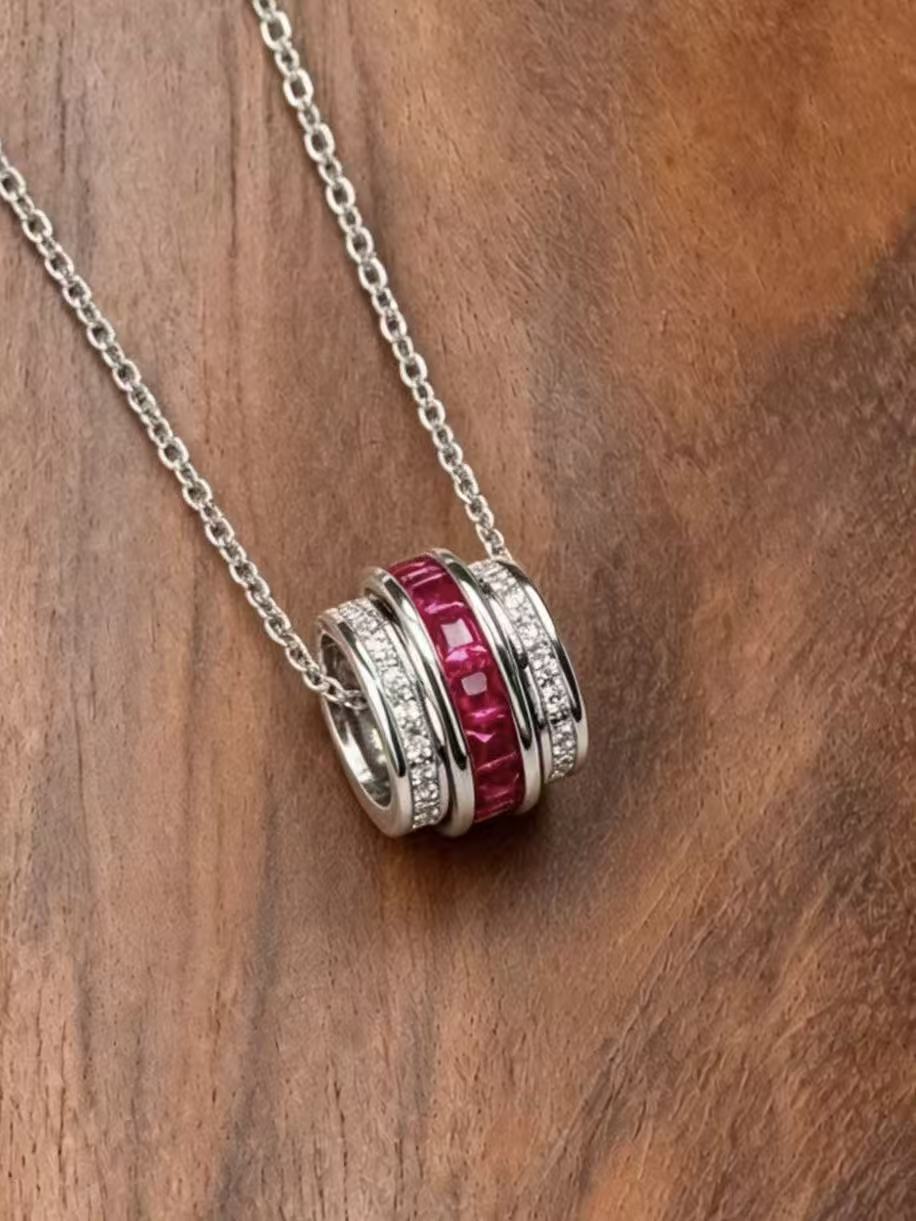 Princess Brilliant Cut Ruby Rotatable Necklace - Destiny Spin