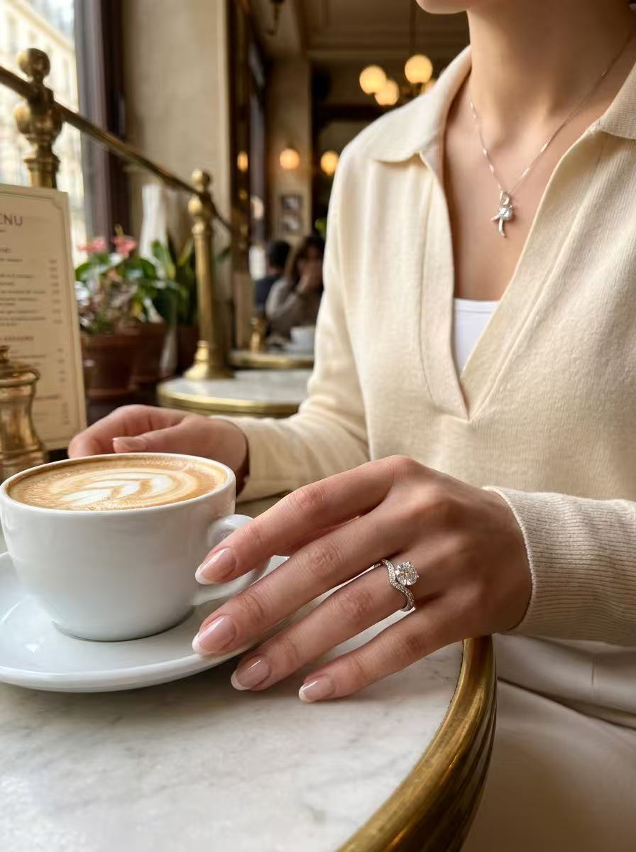 Round Brilliant Cut Moissanite Necklace - Melody Spark 