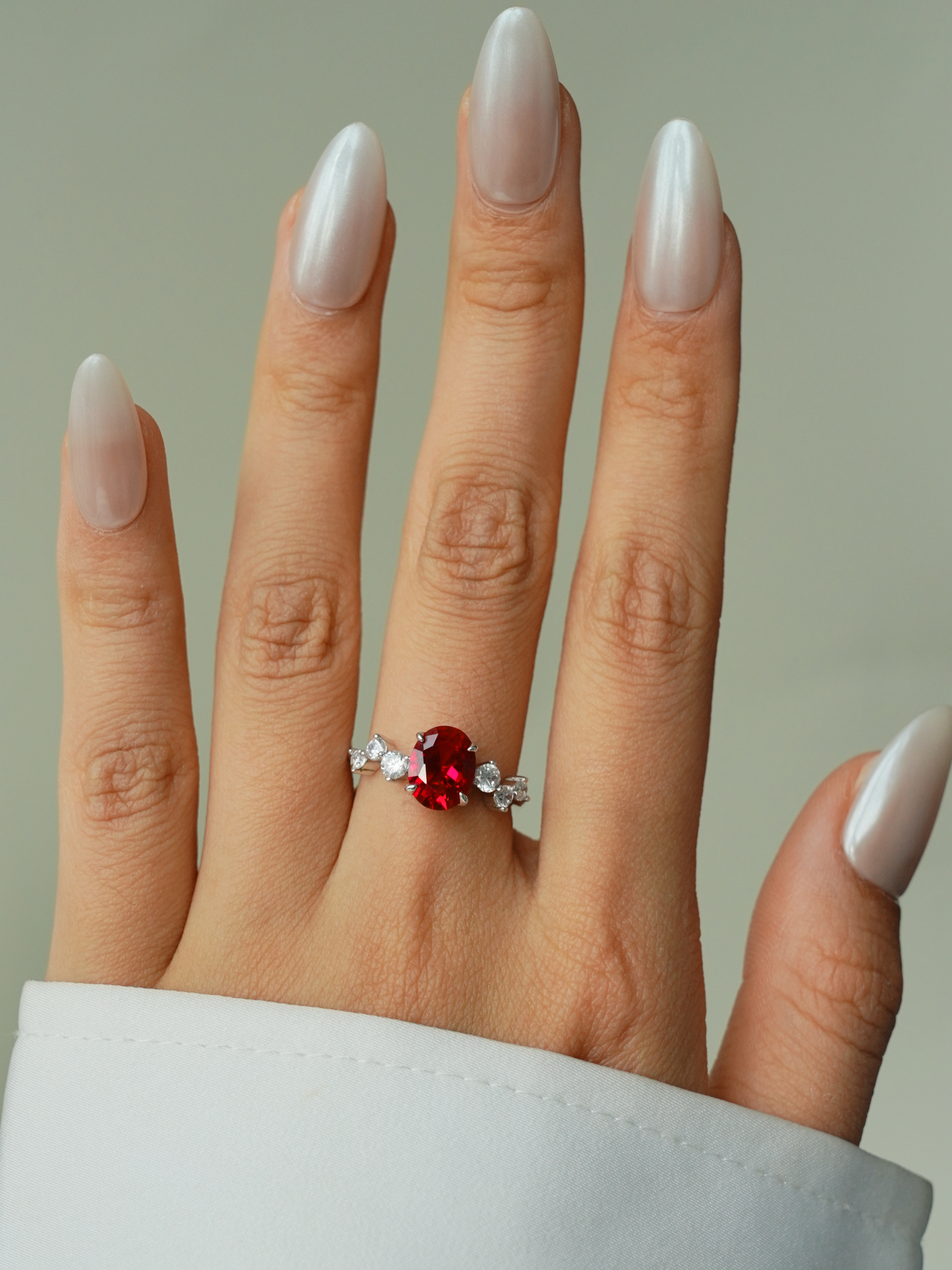 Adjustable Ring Set with Ruby - Crimson Oval