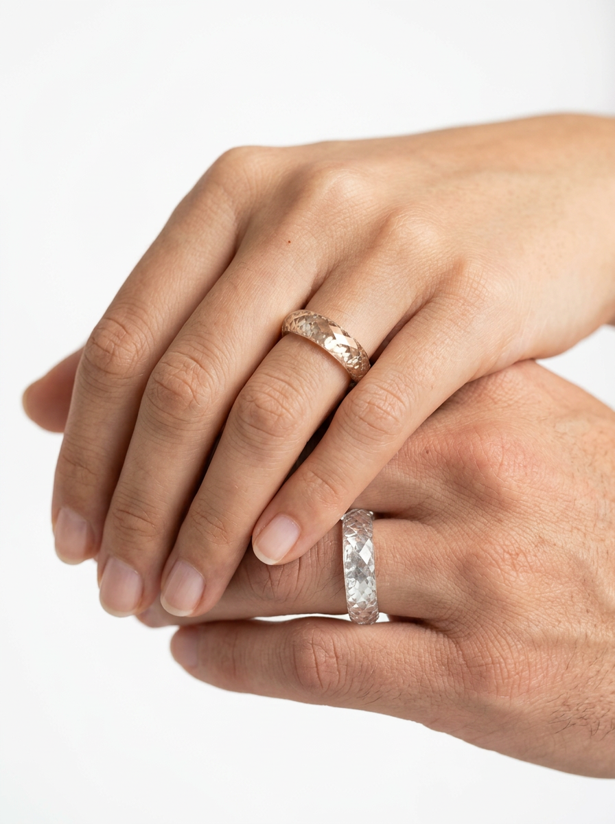  Champagne Gold+Moon White Moissanite - 360-Degree Faceted Rings