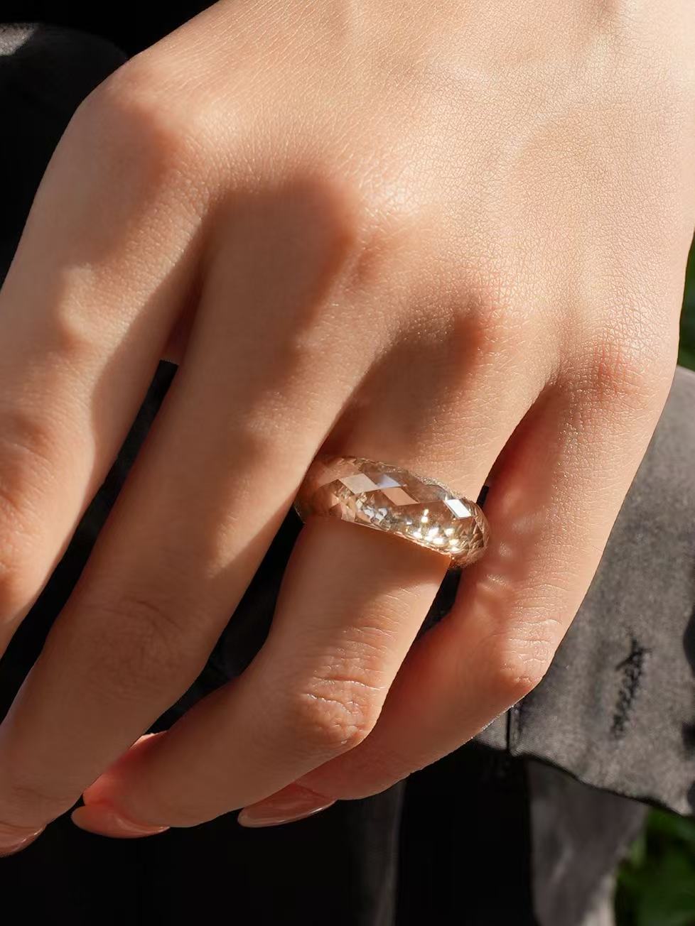 360-Degree Faceted Moissanite Ring -  Champagne Gold