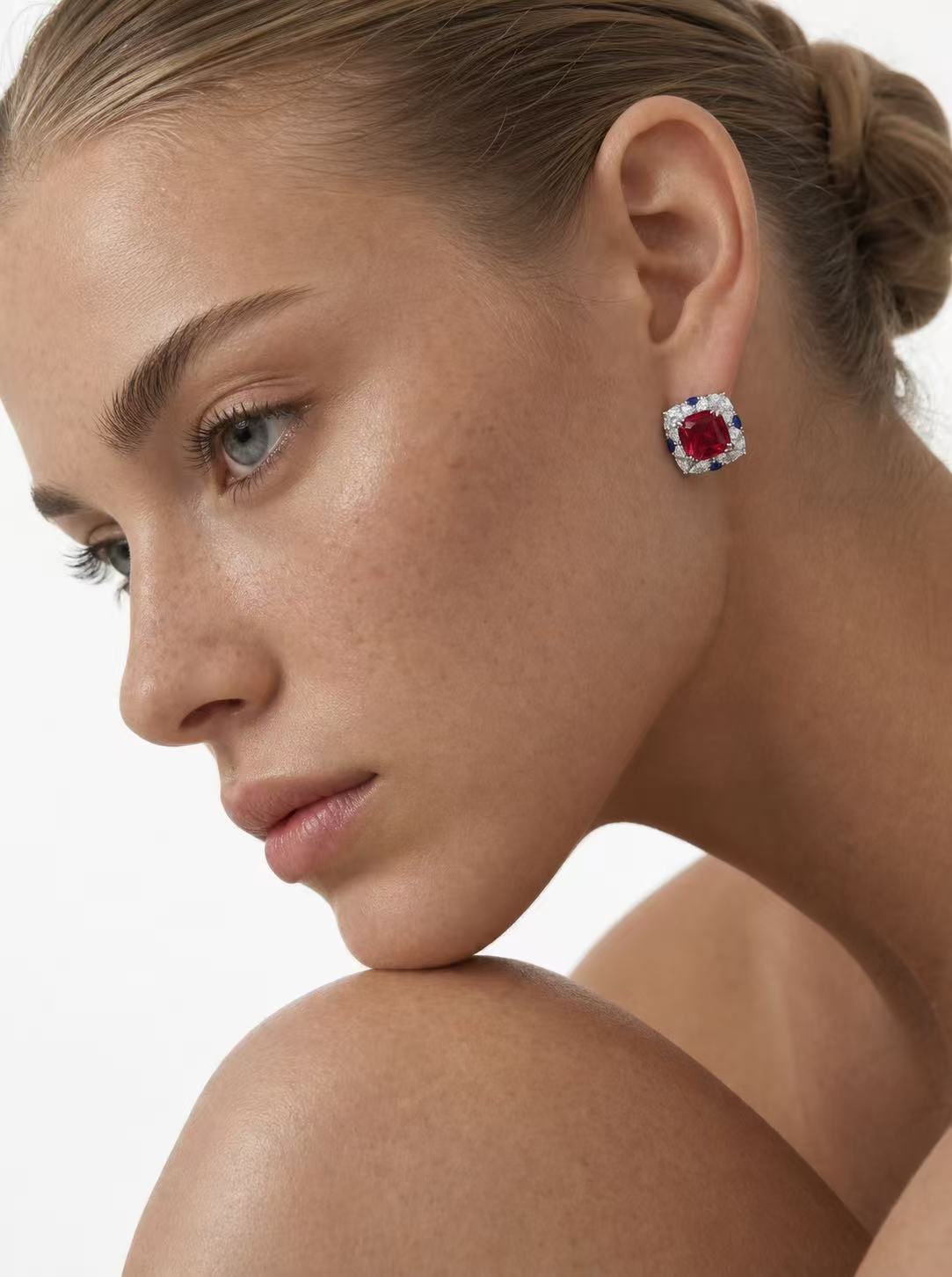 Sugarloaf Brilliant Cut Ruby Earrings - Scarlet Radiance 