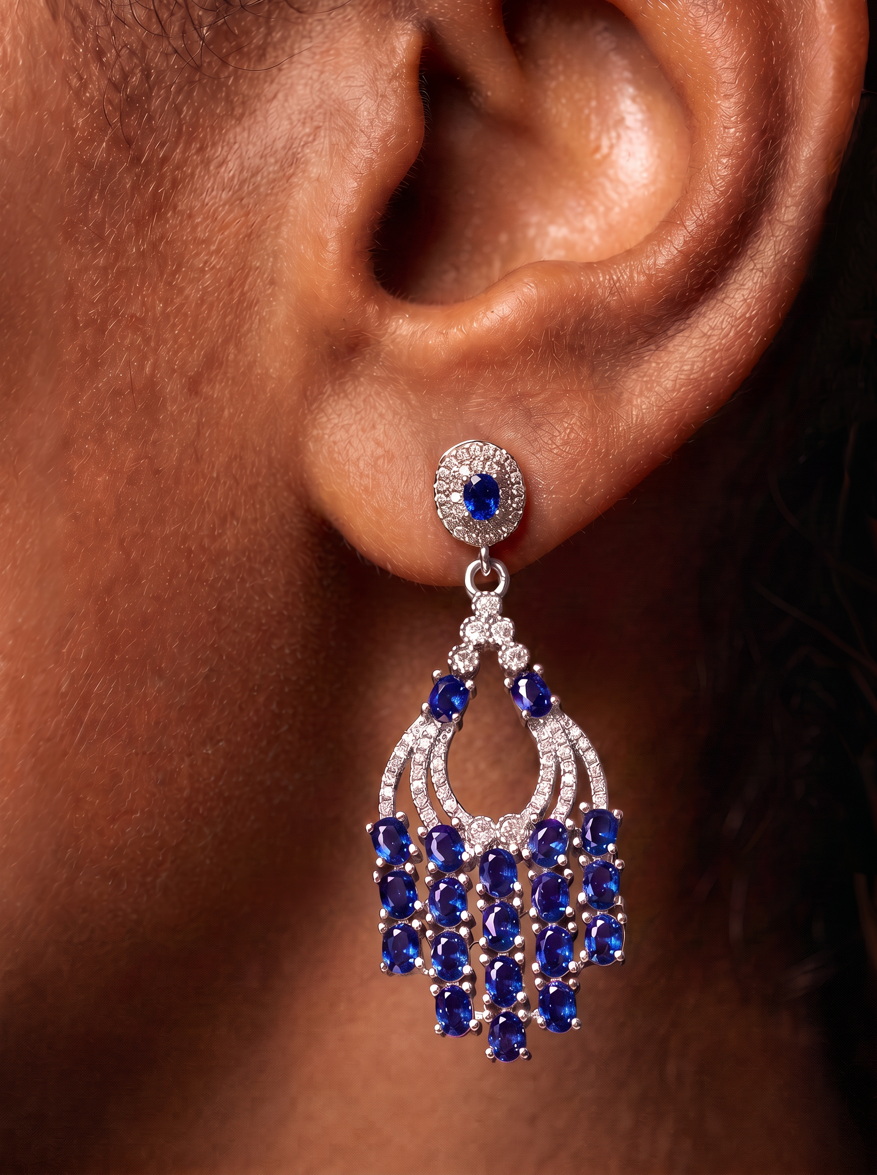 Oval Brilliant Cut Ruby/Sapphire Earrings - Seraph Tassel