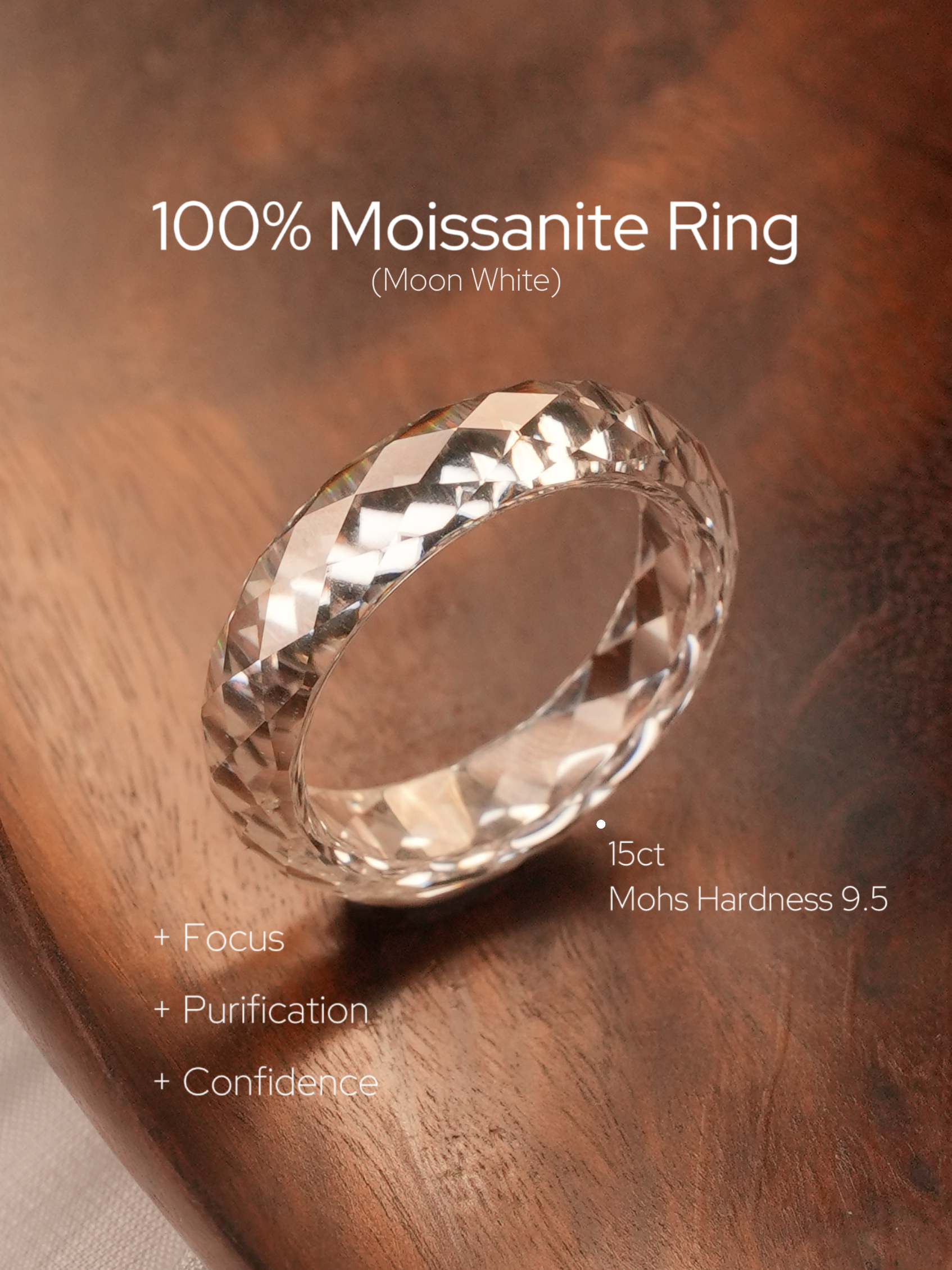 360-Degree Faceted Moissanite Ring -  Moon White