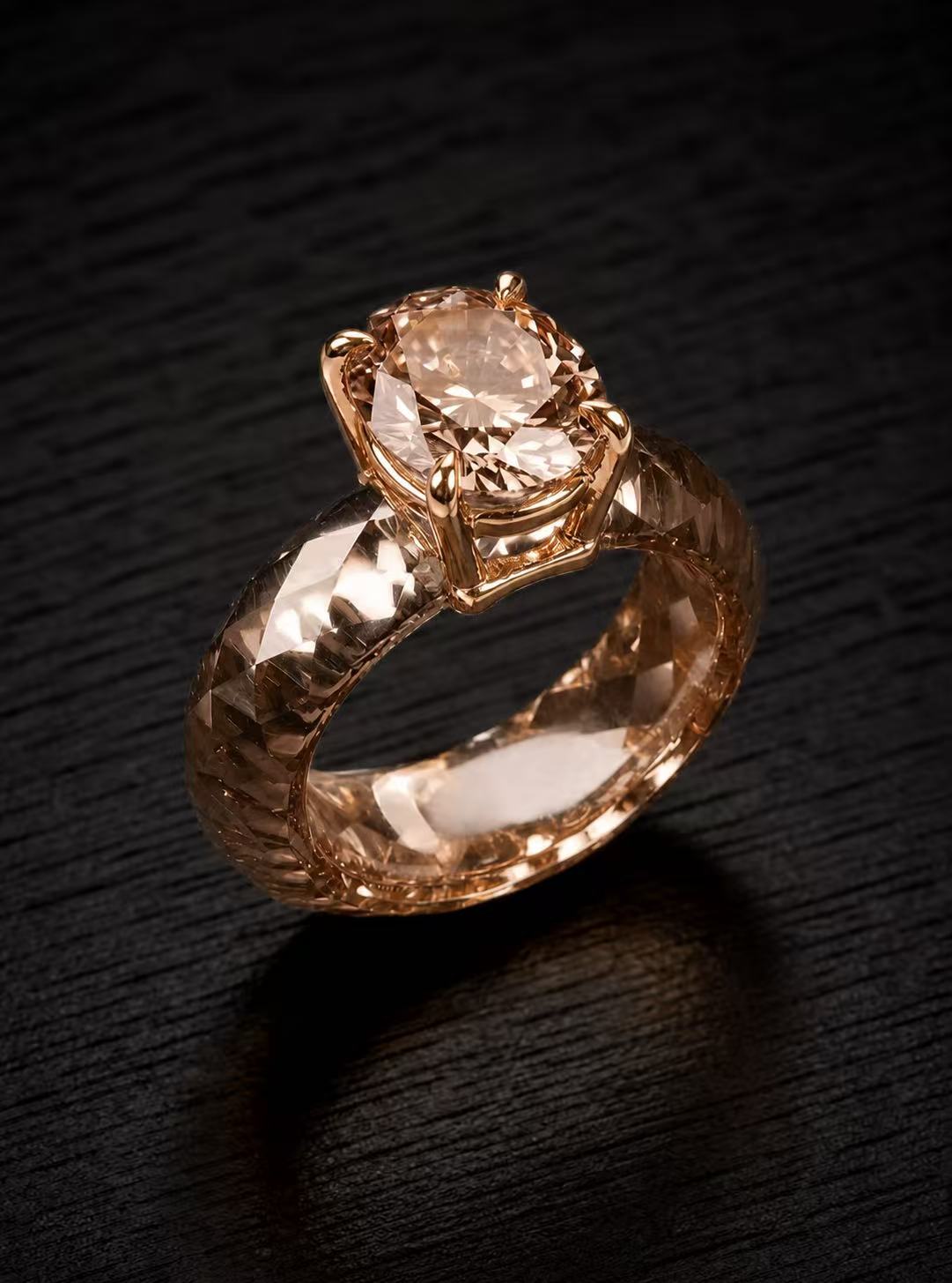 Moissanite-PRO-Champagne Gold-360-Degree Faceted Ring