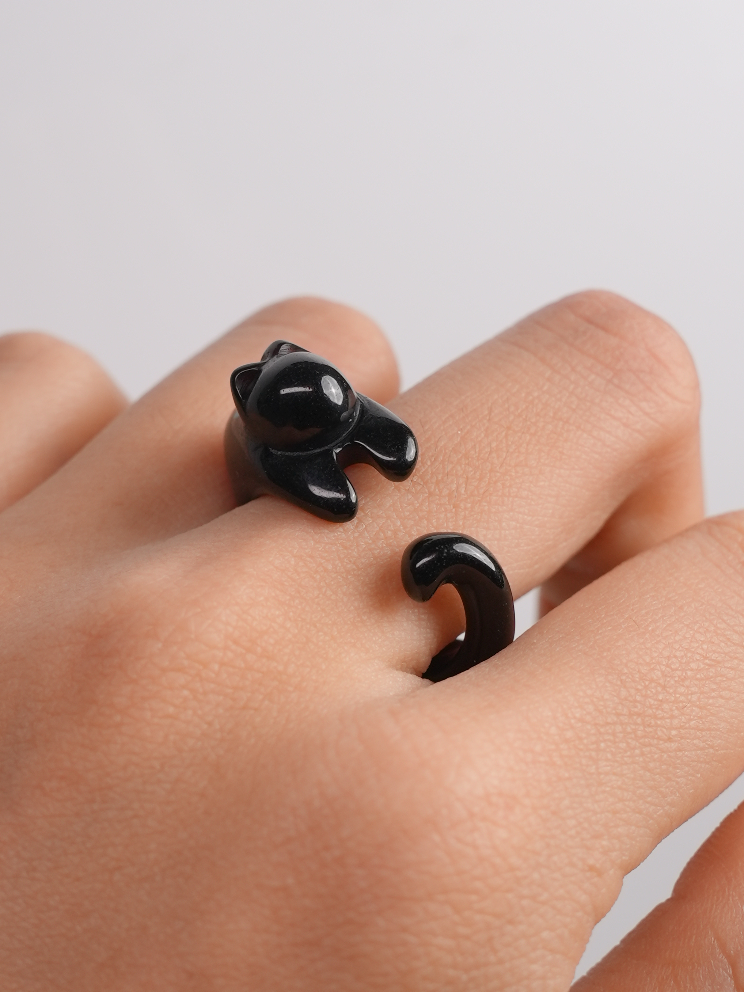 Fancy Cut Black Onyx Cat Ring