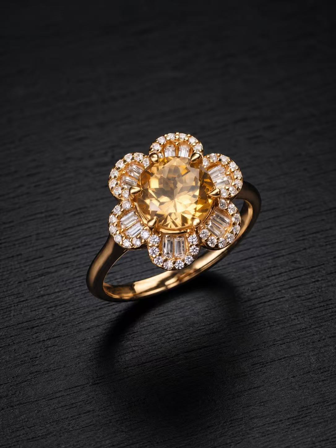 Citrine-Round Brilliant Cut Ring-Sunlit Blossom